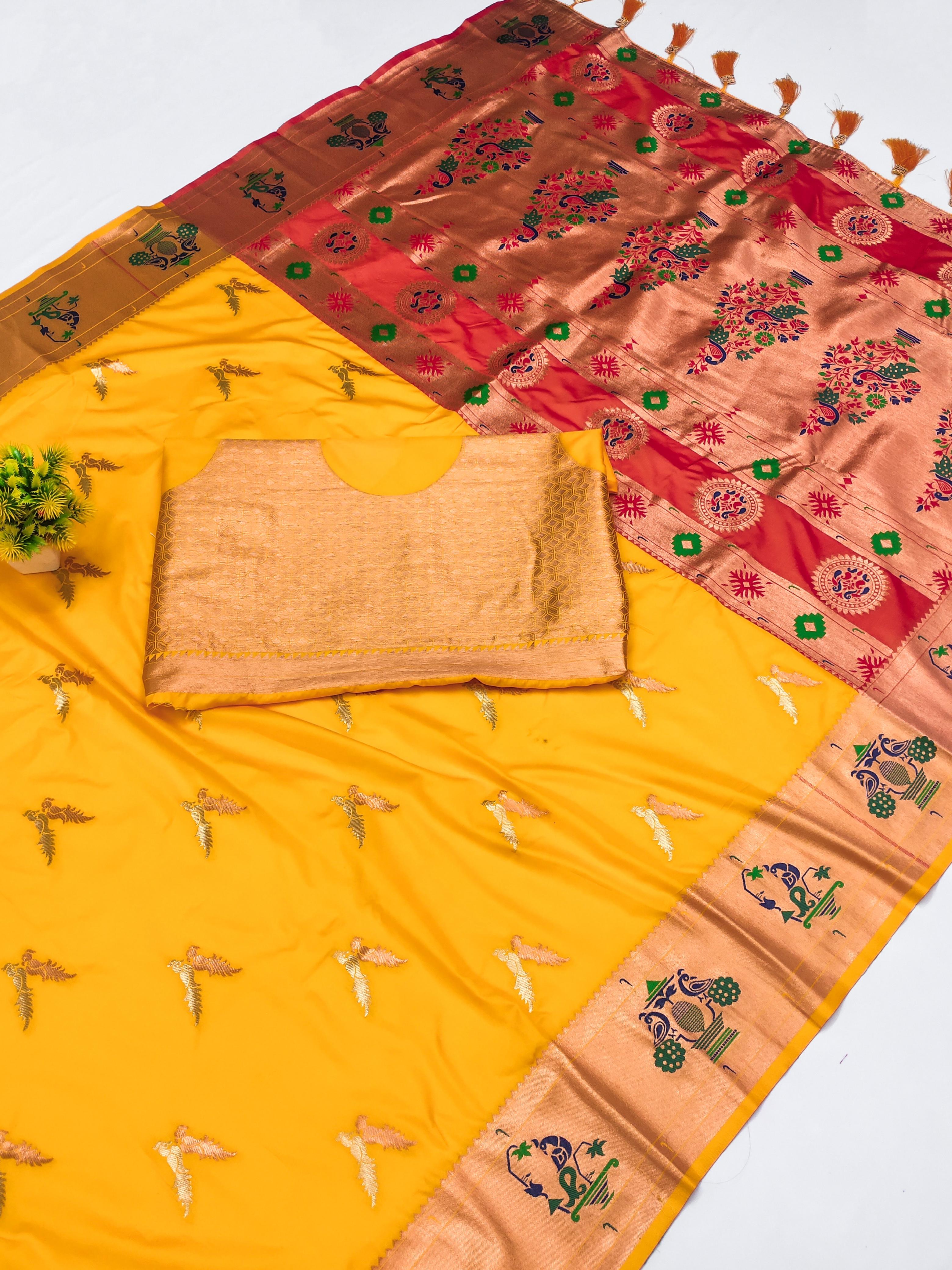 Soft Pethani silk saree with Dual zari weawing design and Meenakari weawing Rich 🦚 pallu with Meenakari weawing borde