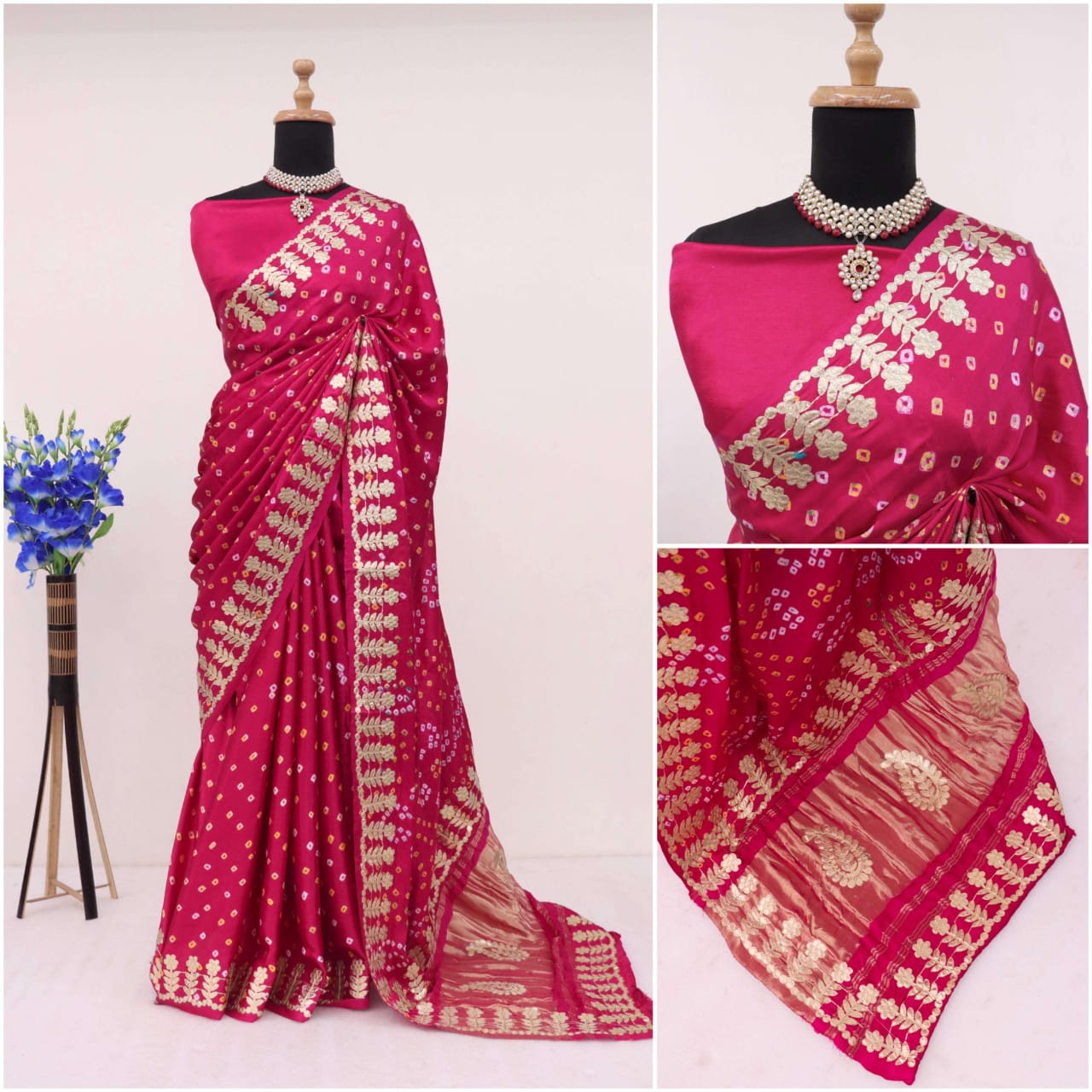 Bandhej Saree With Gota Patti Work