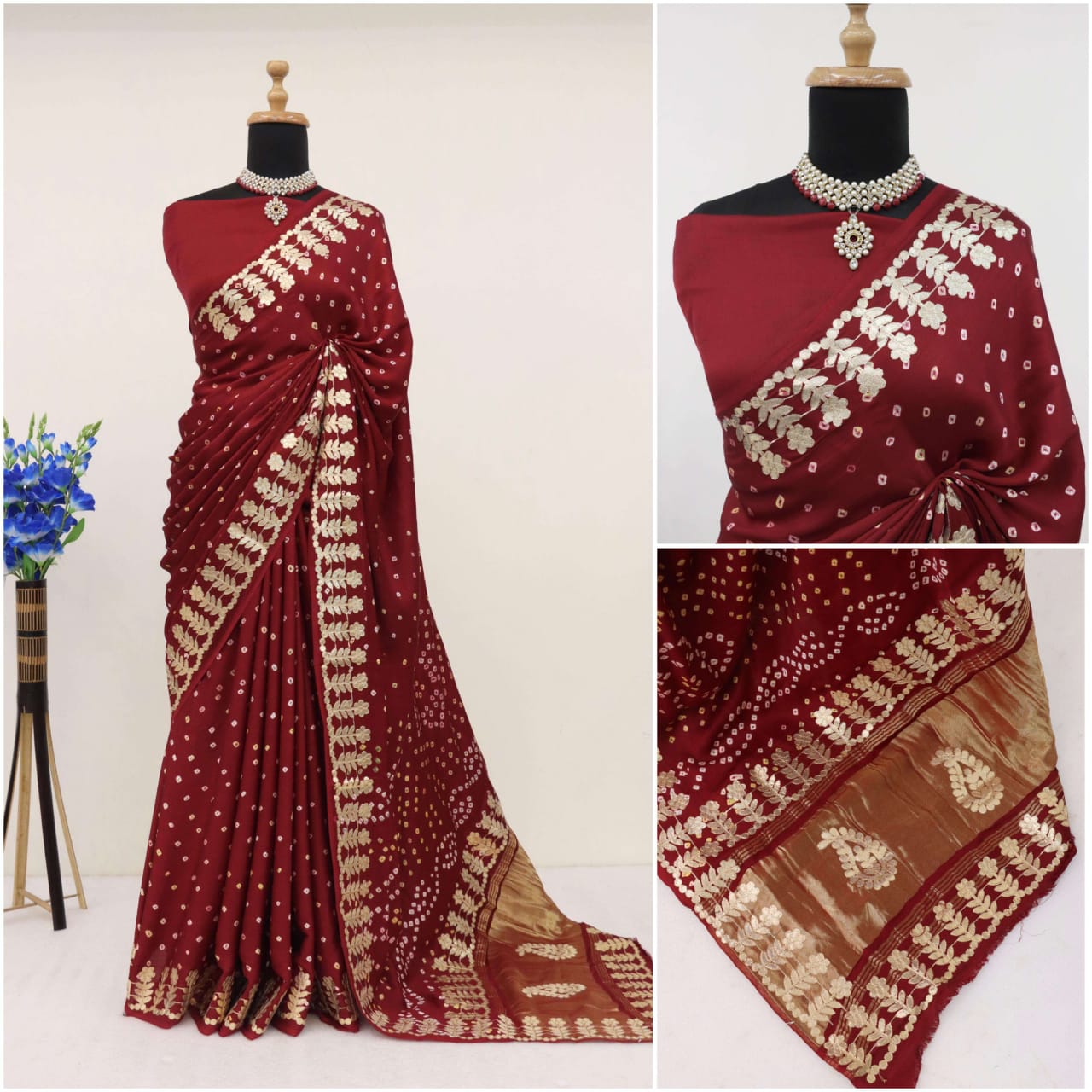 Bandhej Saree With Gota Patti Work