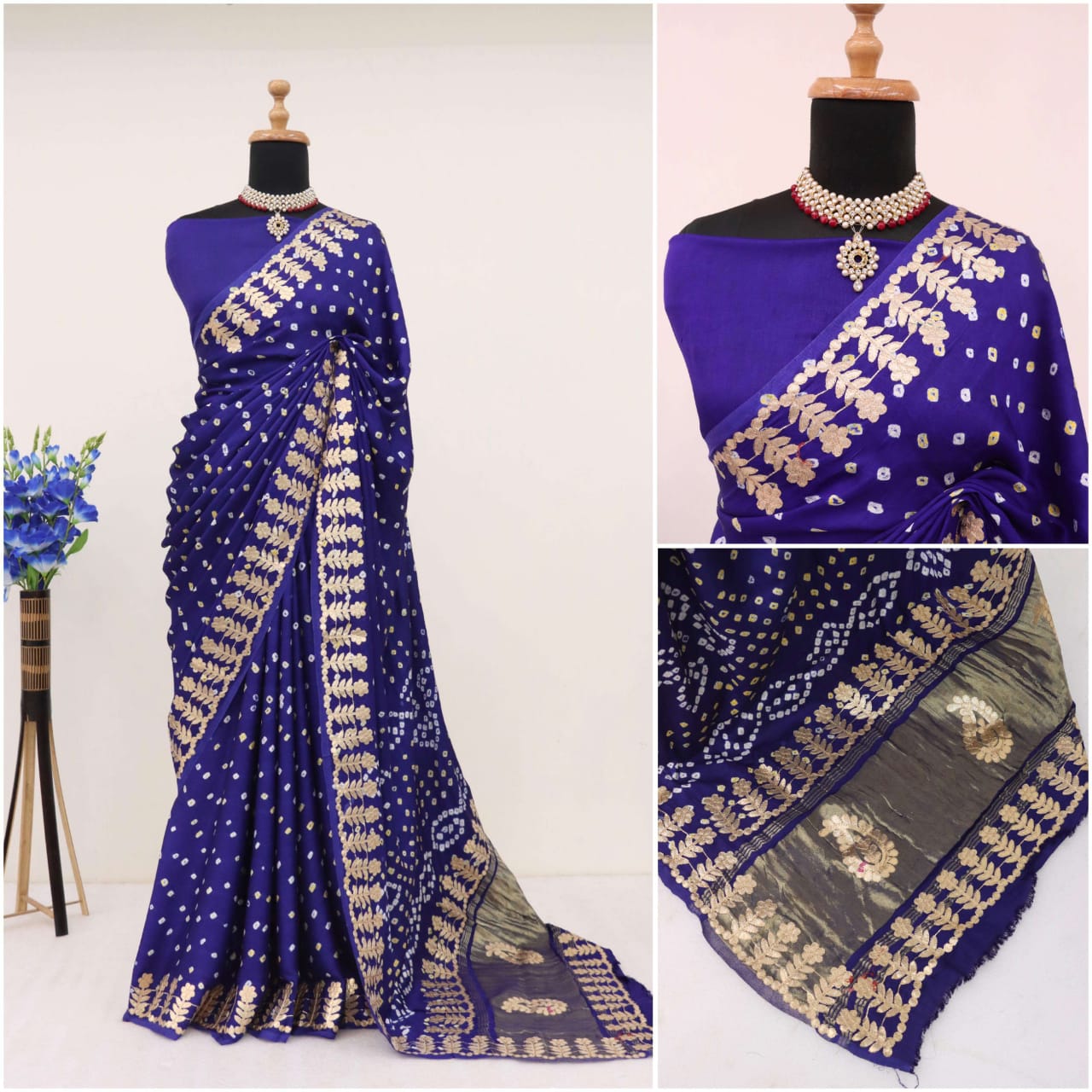 Bandhej Saree With Gota Patti Work