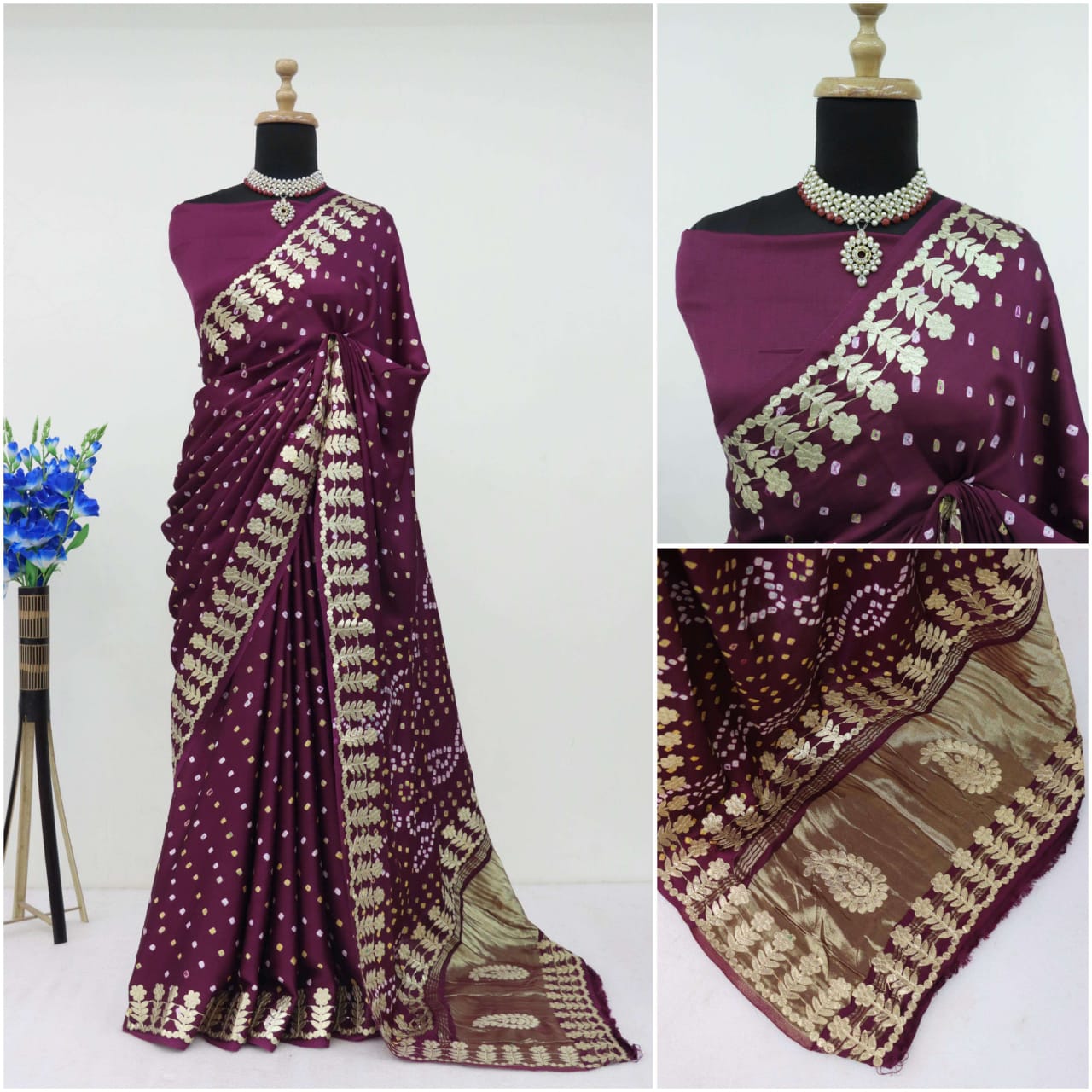 Bandhej Saree With Gota Patti Work