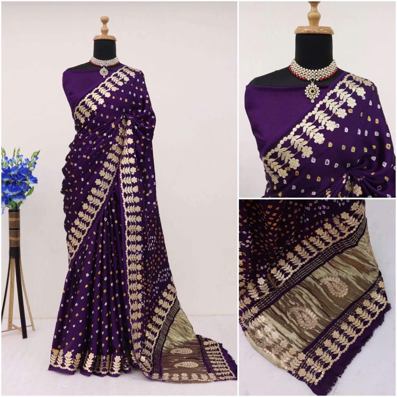 Bandhej Saree With Gota Patti Work