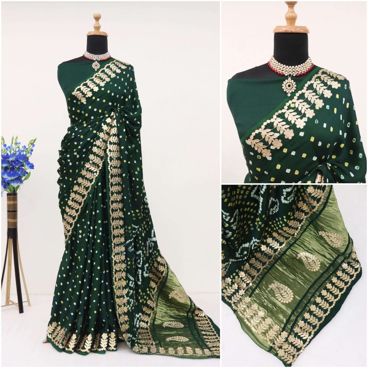 Bandhej Saree With Gota Patti Work