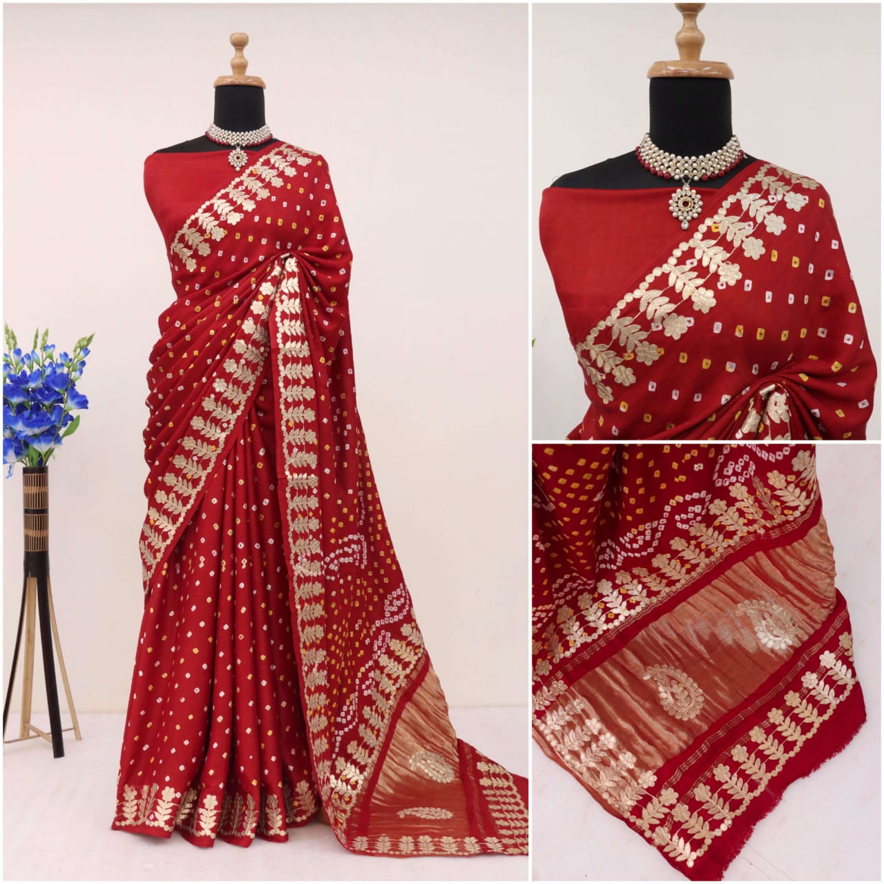 Bandhej Saree With Gota Patti Work