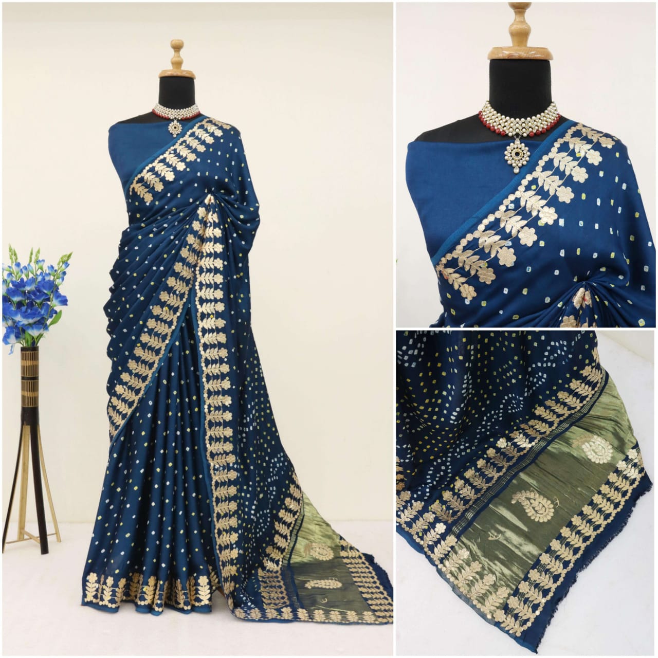 Bandhej Saree With Gota Patti Work