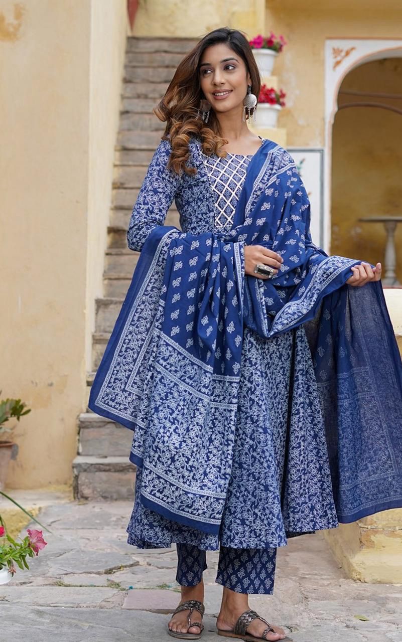 3pc cotton anarkali suit set&nbsp;