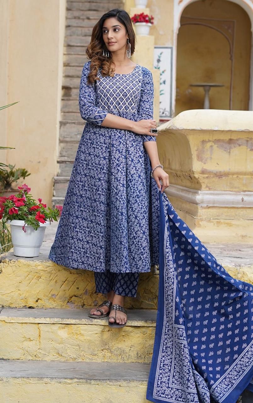 3pc cotton anarkali suit set&nbsp;