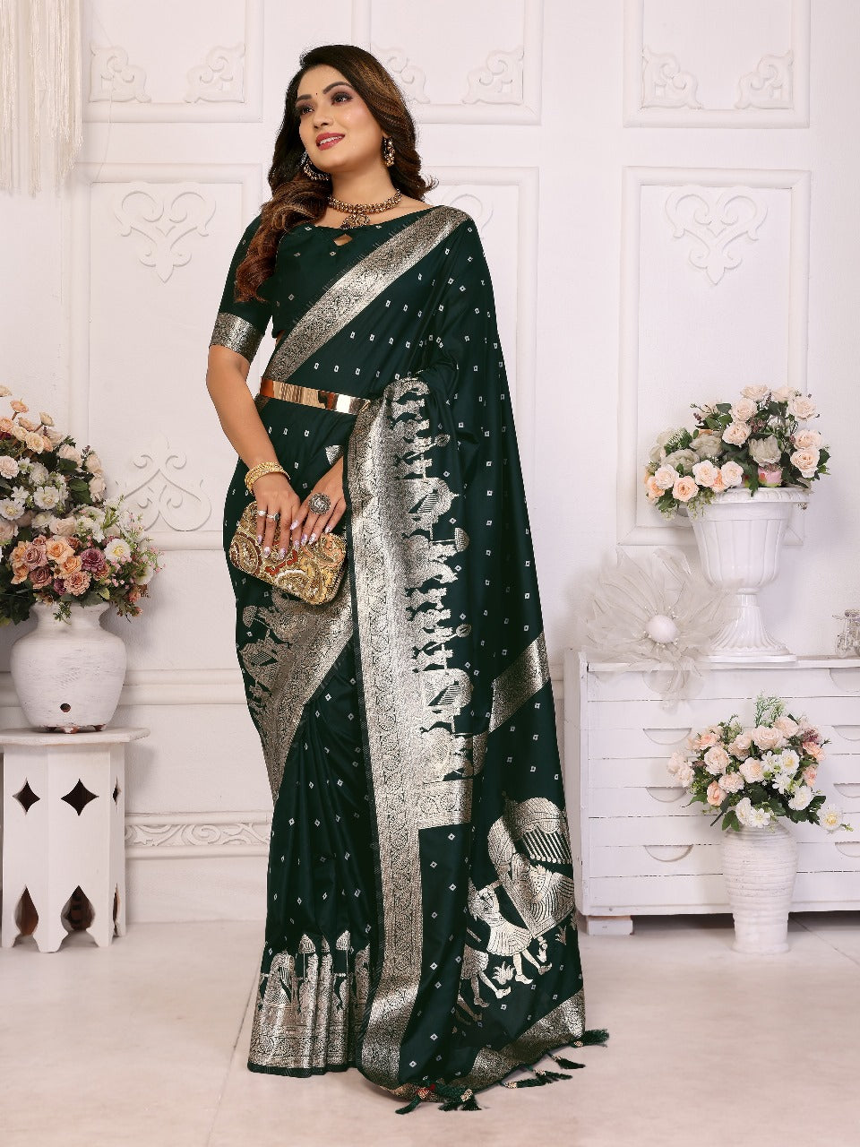 Premium quality summer kochi silk saree with beautiful Bandhej weaving exclusive work soft comfy and easy to drape&nbsp;