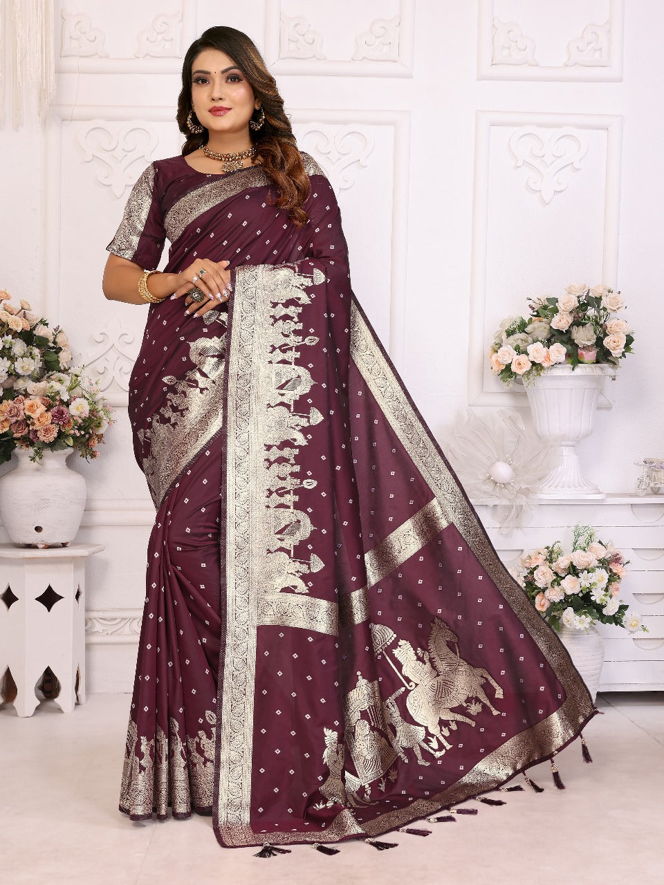 Premium quality summer kochi silk saree with beautiful Bandhej weaving exclusive work soft comfy and easy to drape&nbsp;