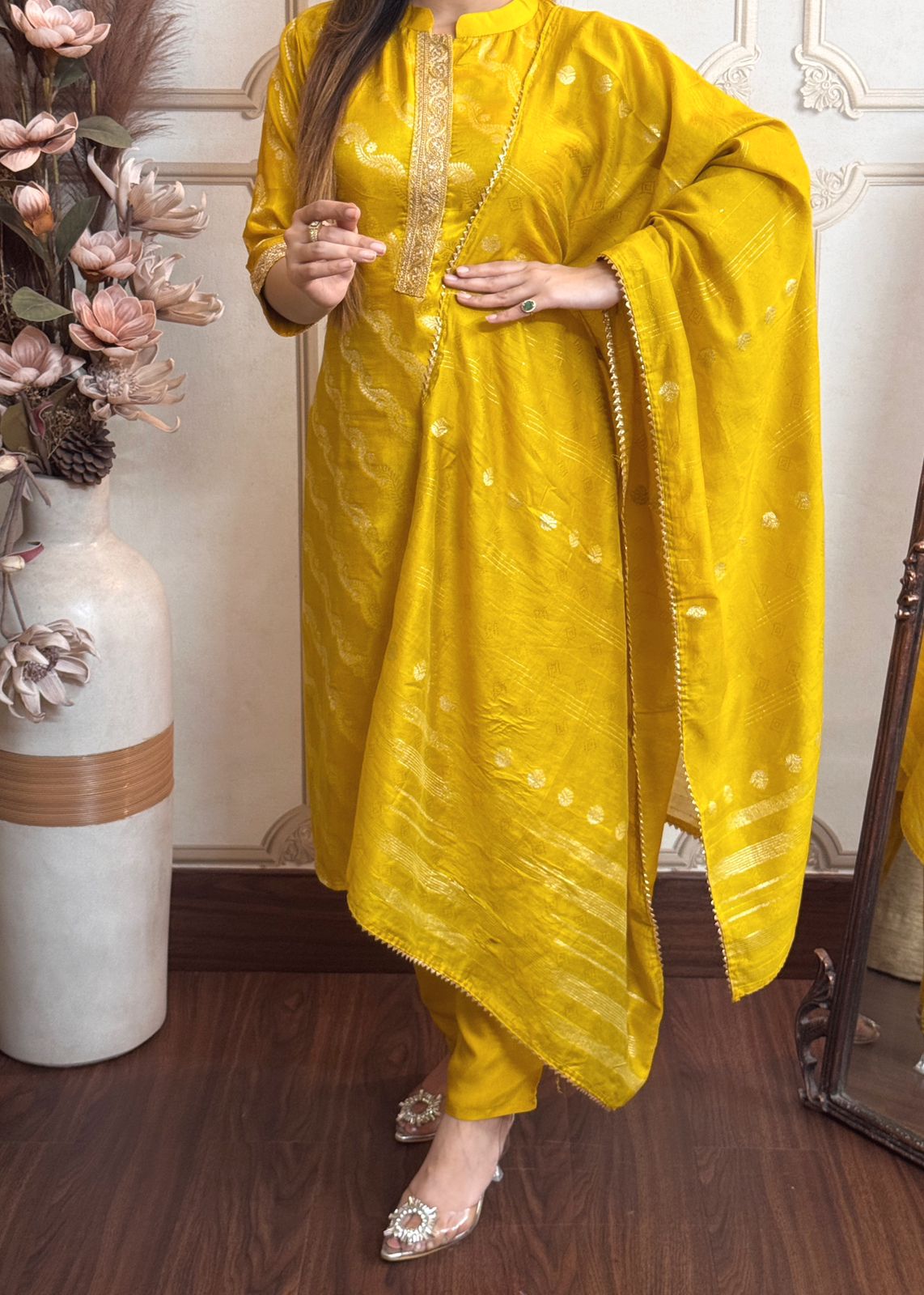 Pure Silk Kurti With Banarasi Dupatta And Pant.