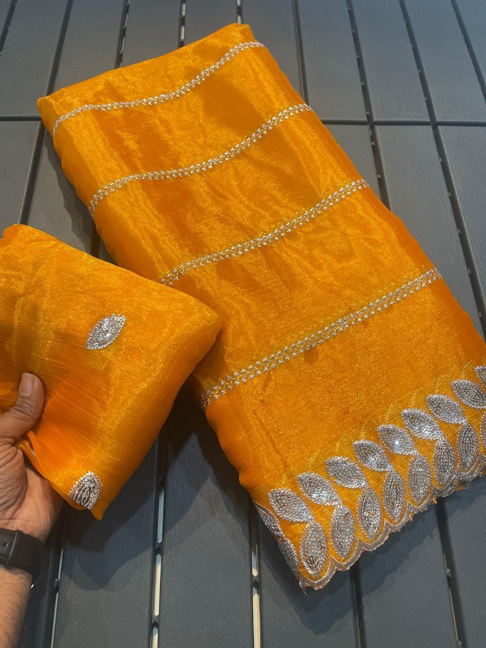 Pure soft zimmy choo silk sarees with amazing 3 mm sequence work with work border*