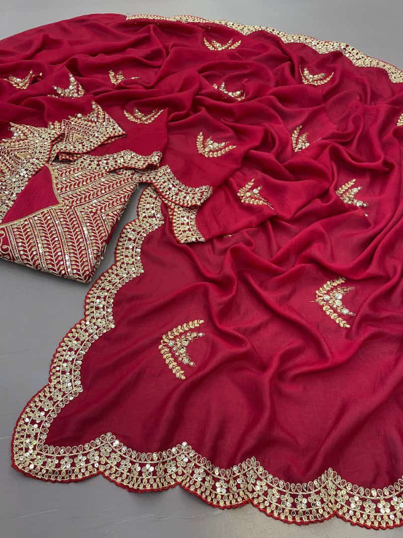 Soft vichitra silk with Fancy thread work with sequins work with coding