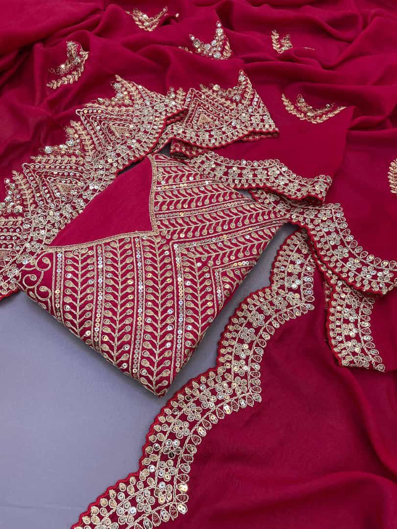 Soft vichitra silk with Fancy thread work with sequins work with coding