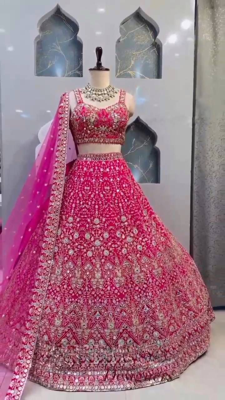 Launching 4 Meter Flared,Real Mirror Sequins Embroidered Work Lehenga, Exceptional Quality with Can-Can and Canvas Layers, A Perfect Fusion.