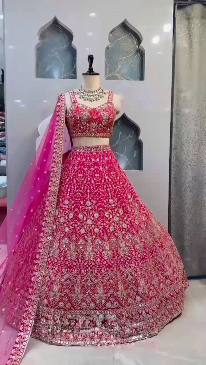 Launching 4 Meter Flared,Real Mirror Sequins Embroidered Work Lehenga, Exceptional Quality with Can-Can and Canvas Layers, A Perfect Fusion.