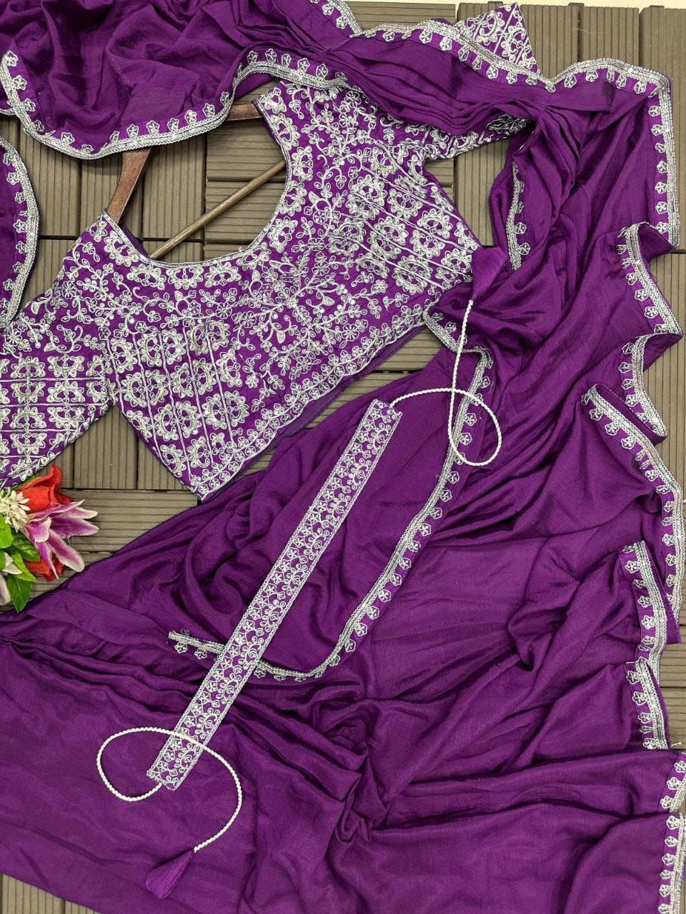 New Super Trending Embroidery cording work ready to wear saree with Embroidery Blouse*