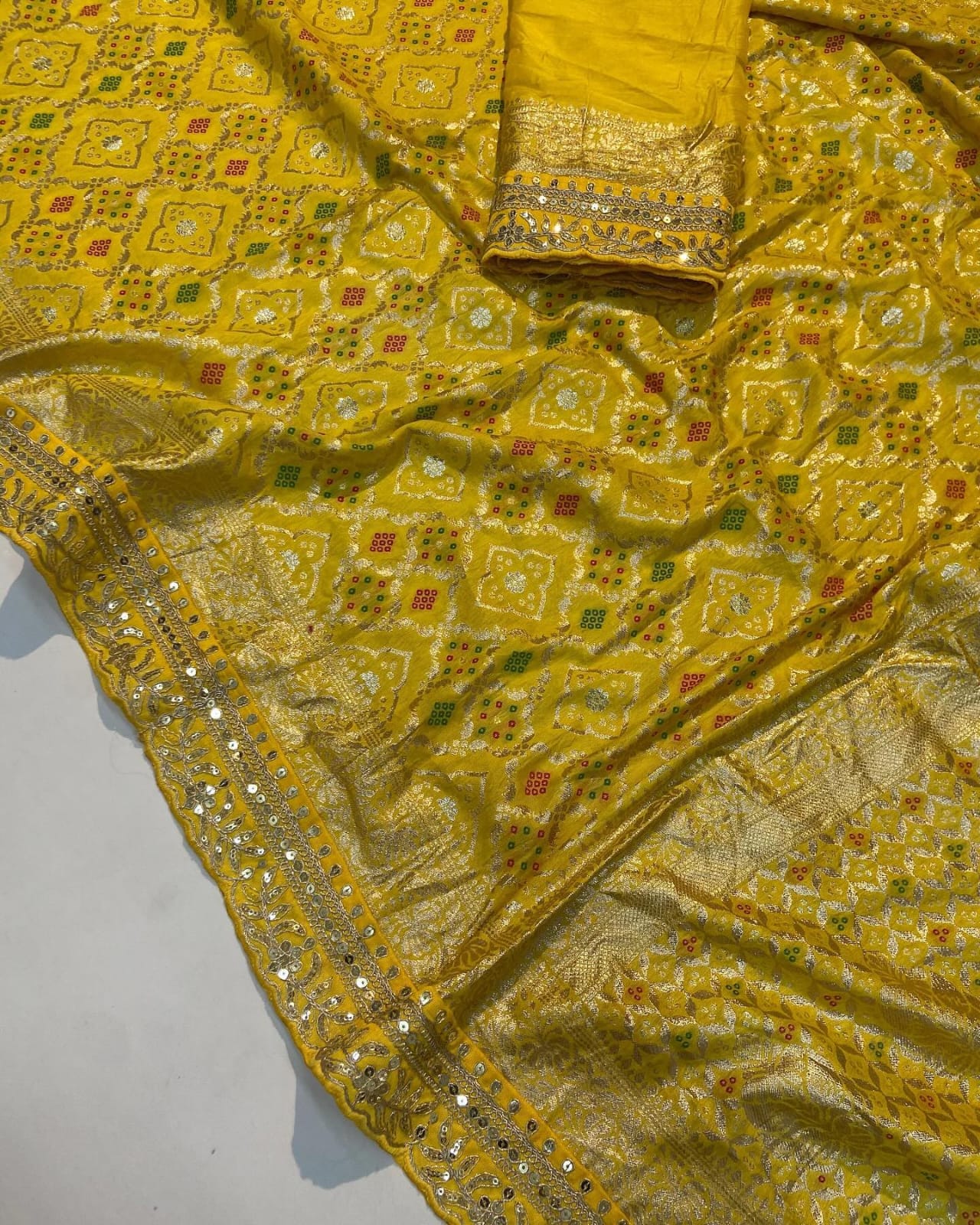 Pure Soft Russian Bandhej Silk Pattu Saree With Antique Bandhej Weaving Design on All Ove