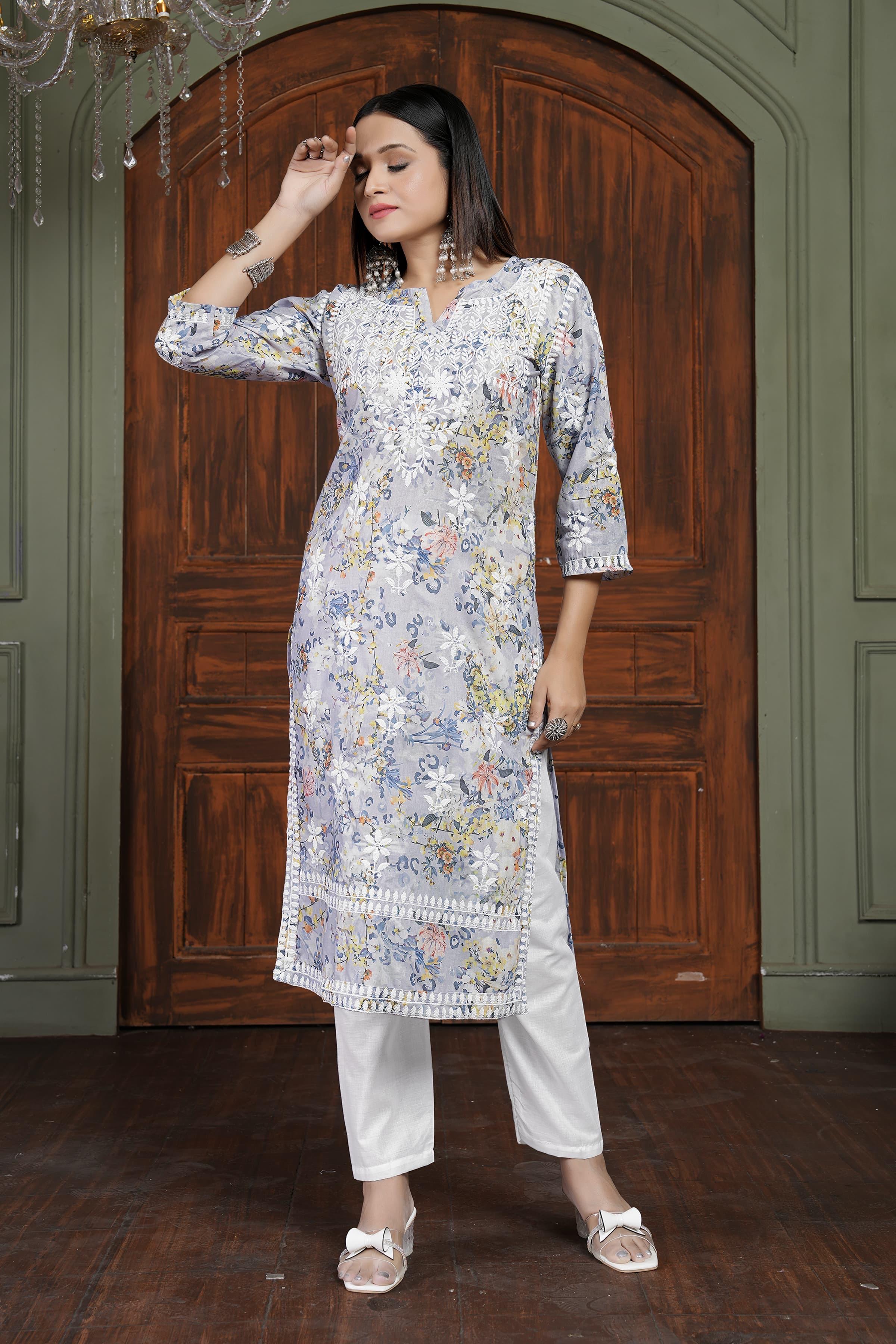 Presenting New Concept of Chikankari kurti Pant.