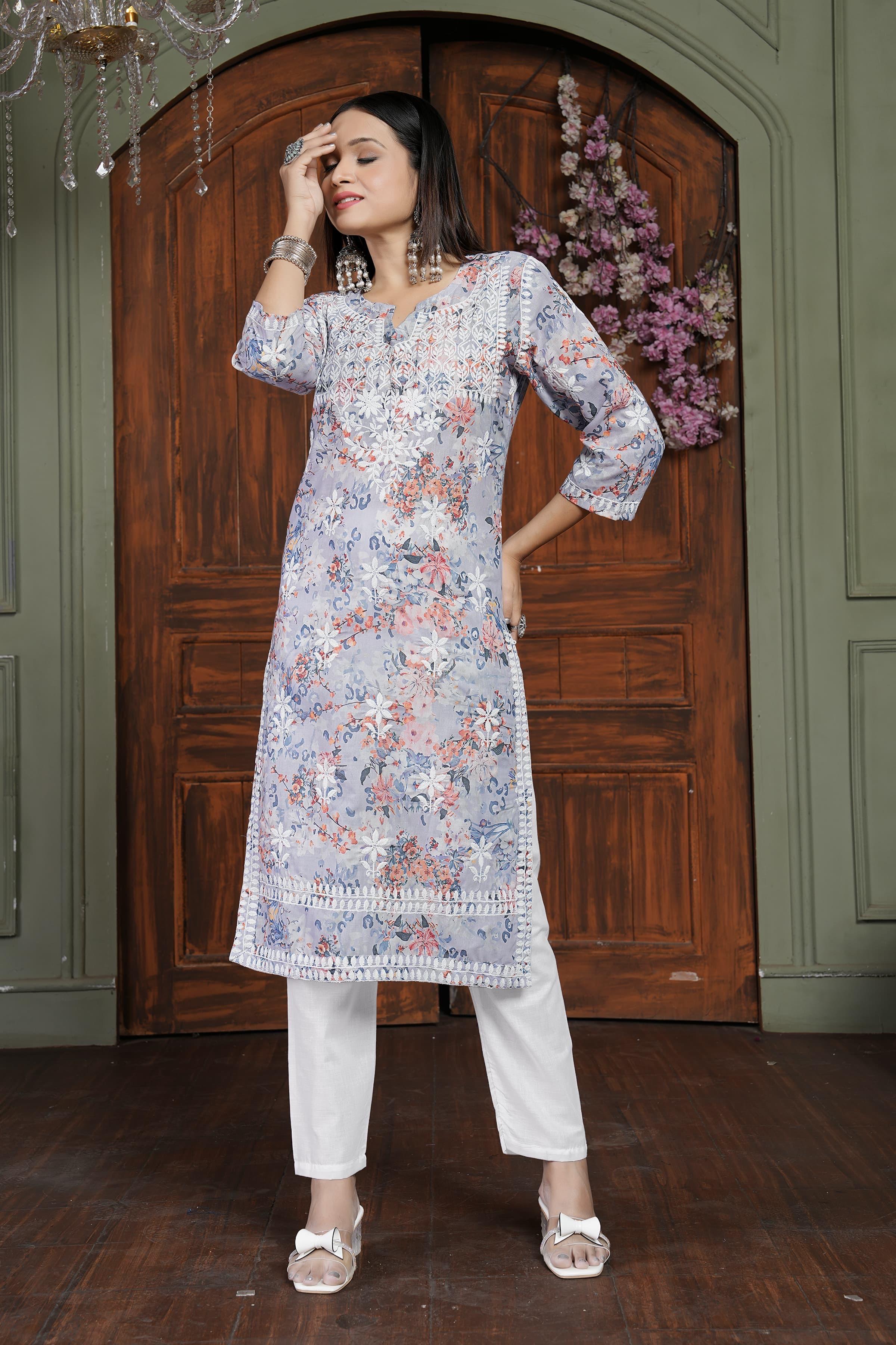 Presenting New Concept of Chikankari kurti Pant.