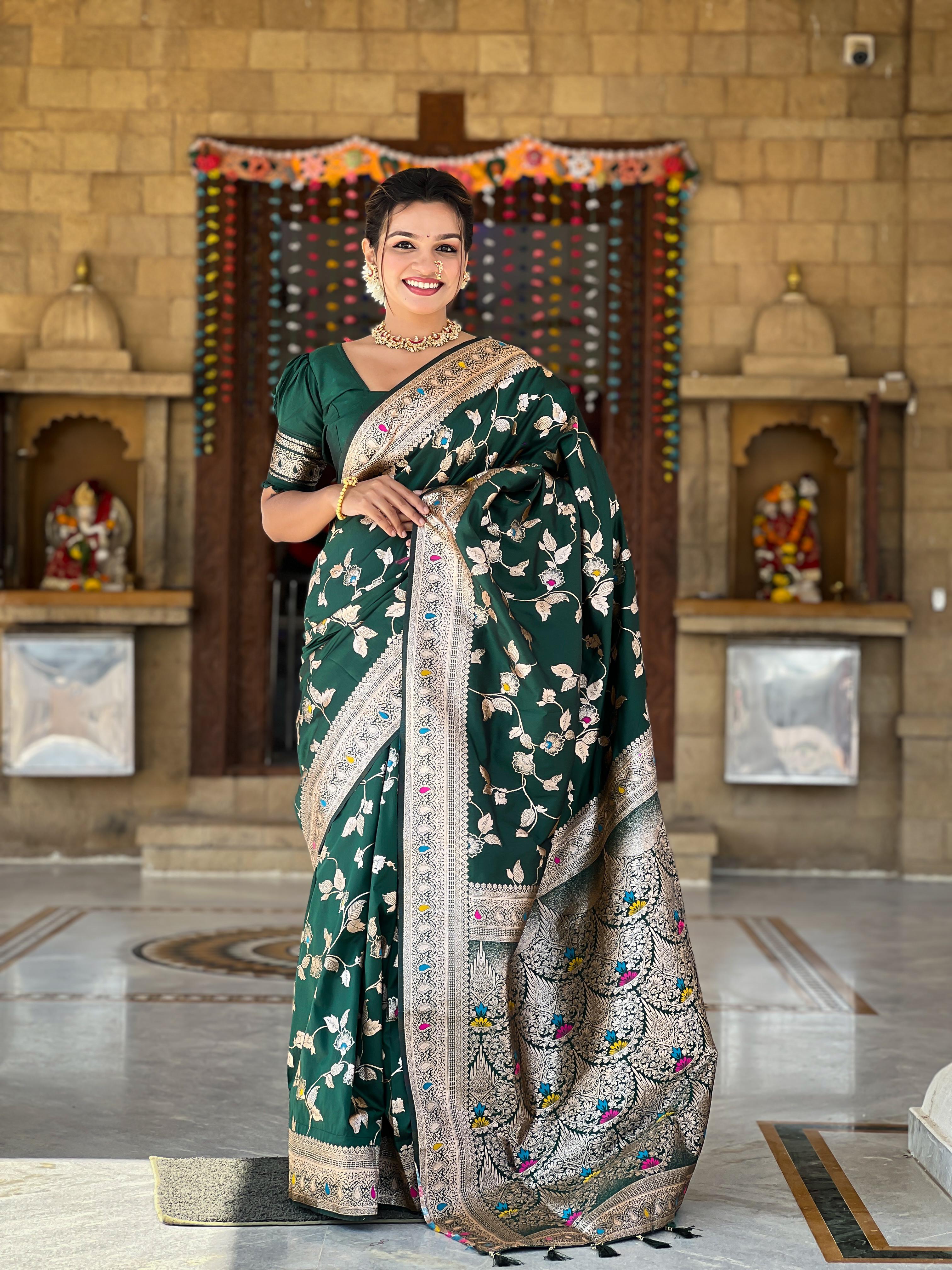 Soft Banarasi silk saree with zari weaving Meenakari touchup design all over the saree &amp; Meenakari weawing Rich pallu