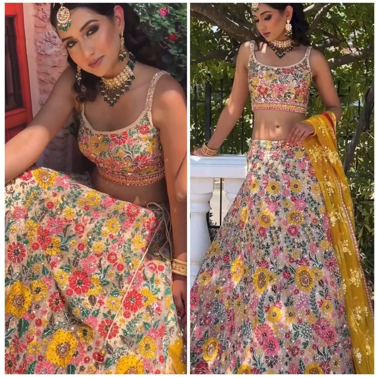 Launching Soft Mono Net Heavy Sequins Embroidered work Lehenga with Cancan &amp; Canvas Patta*