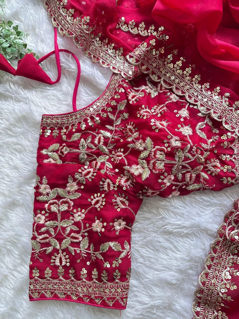 Georgette Fabric With Thread Embroidery Sequence Work