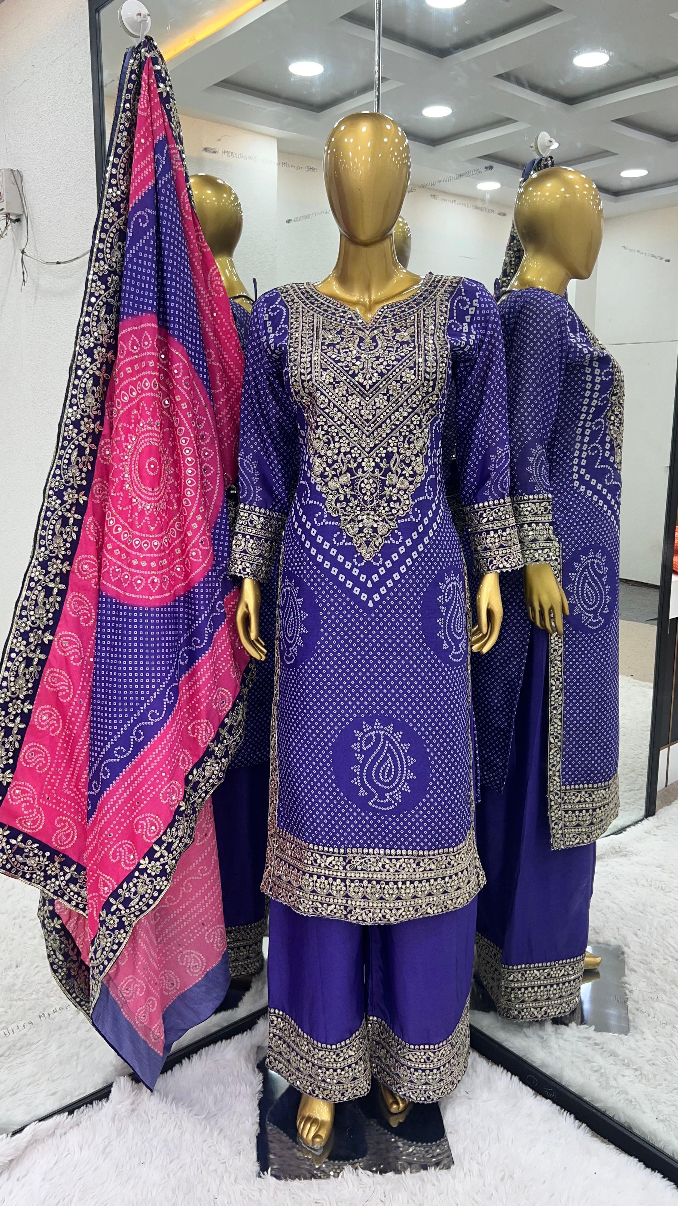 New Designer Collection In Heavy Chinon With Digital Print and Embroidery Sequence Work Top-Bottom And Dupatta Set Fully Stitched Ready To Wear 🔥😍🥰