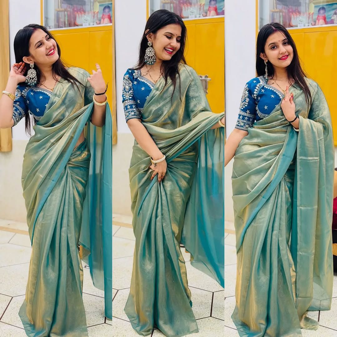 SPACE SILK SAREE* *DINNER SAREE WITH FANCY RICH READY MADE BLOUSE*