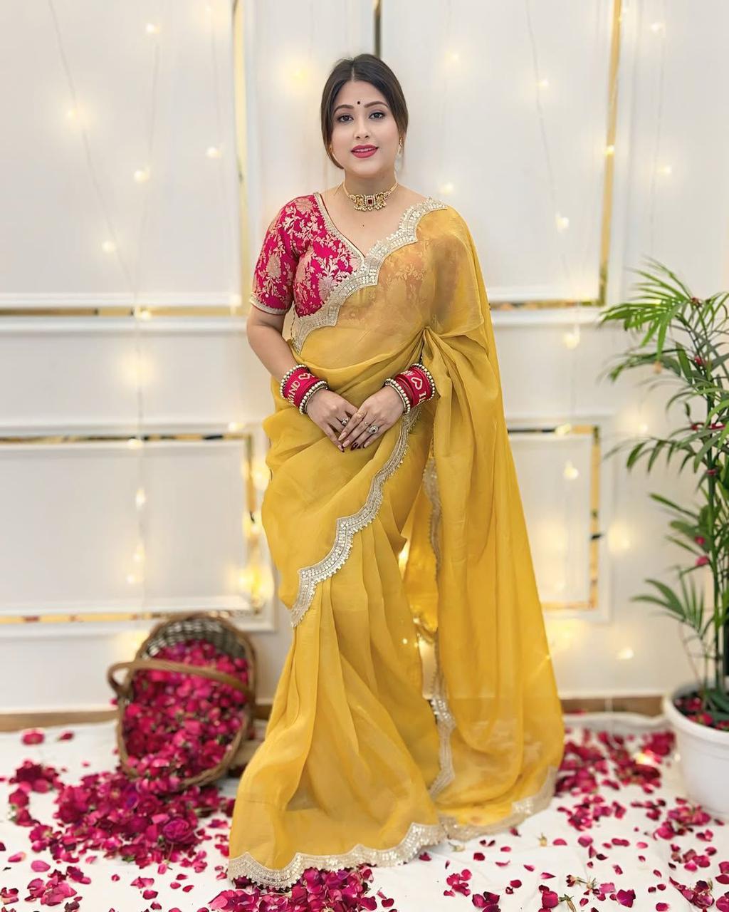 WEDS SPEICAL GOLD CRUSH TISSUE SOFT SAREE*