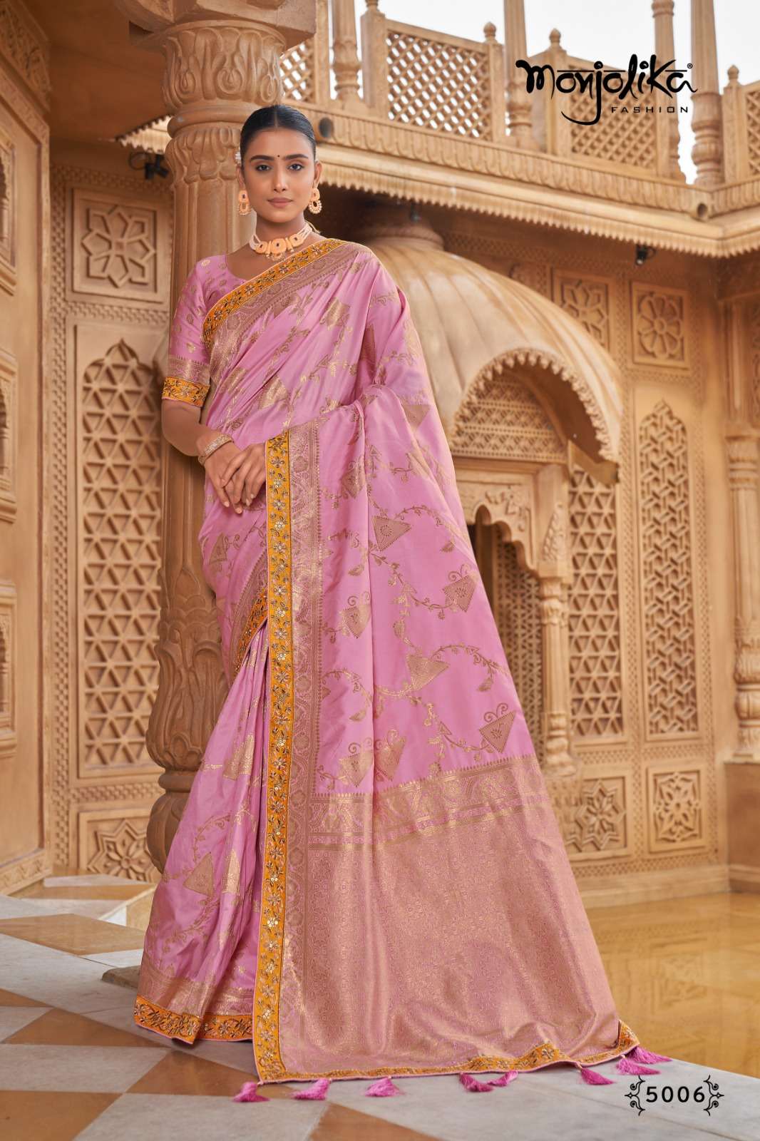 SILK &amp; FANCY FABRIC WITH ZARI WEAVING &amp; HEAVY WORK SAREE&nbsp;&nbsp;