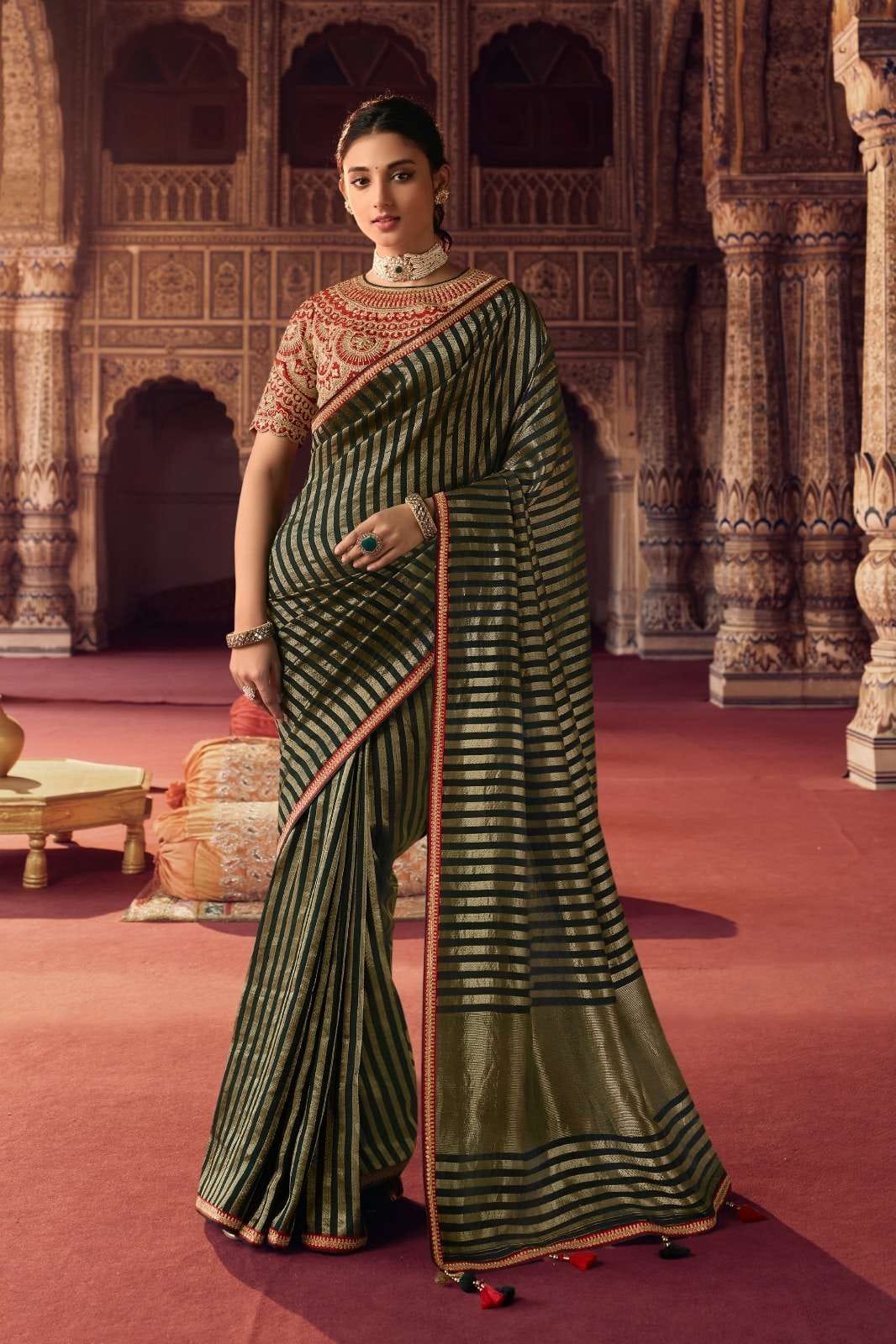 SILK &amp; FANCY FABRIC WITH ZARI WEAVING &amp; HEAVY WORK SAREE&nbsp;&nbsp;