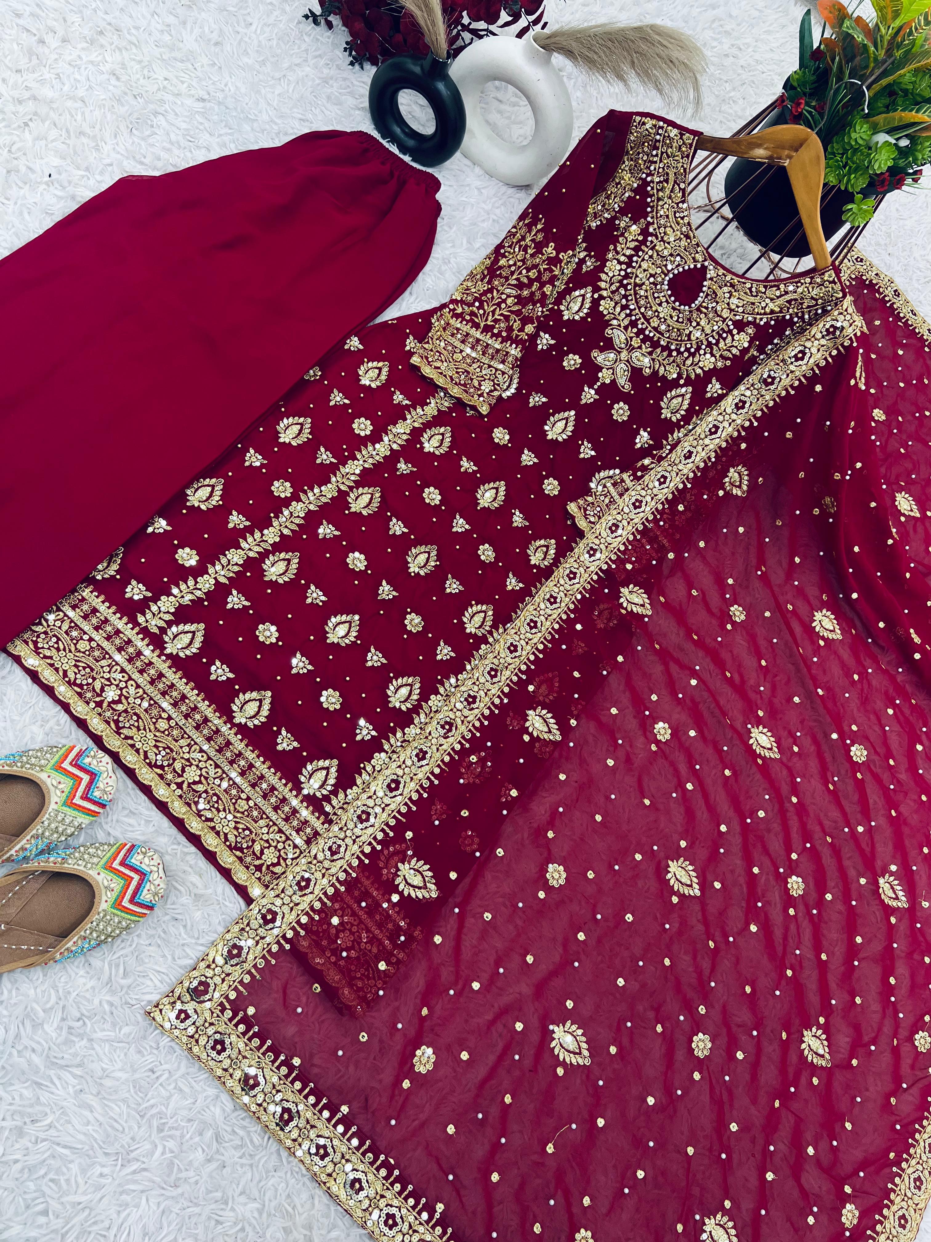 Presenting New Designer Party Wear Look Top-Plazzo and Dupatta With Heavy Embroidery Work*💥👗