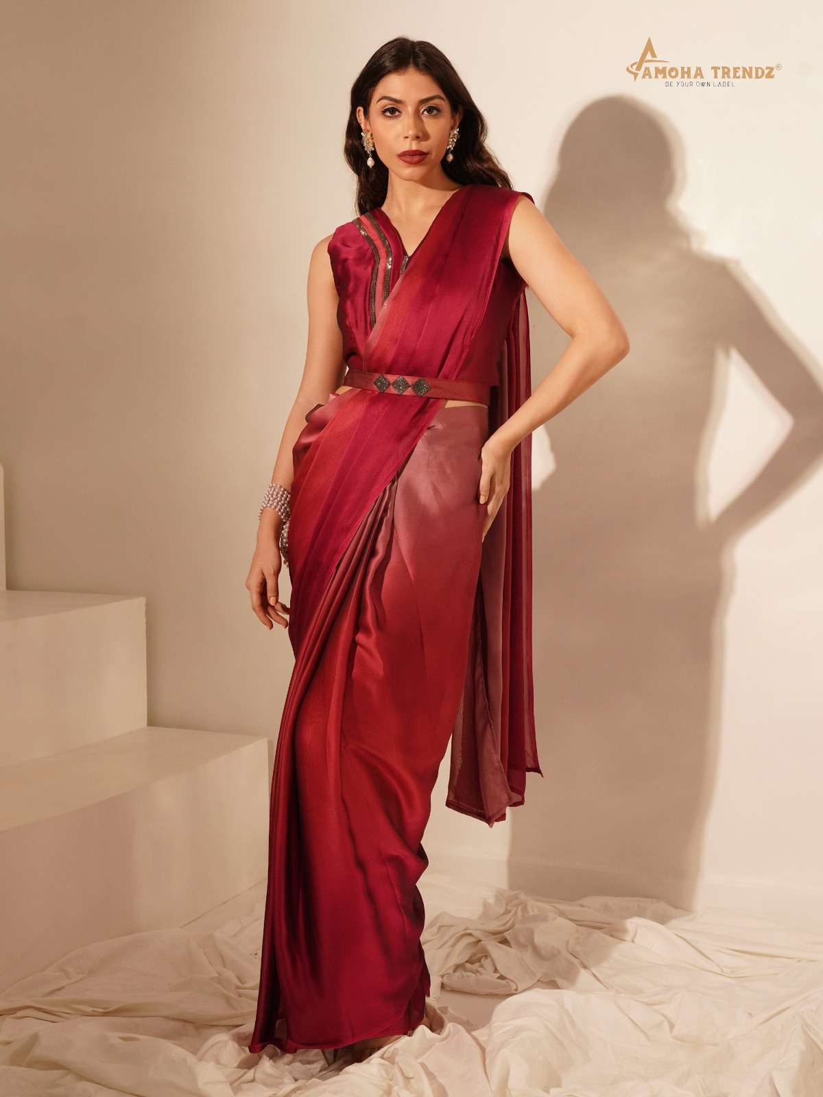 READY TO WEAR SAREE WITH STITCHED BLOUSE.&nbsp;