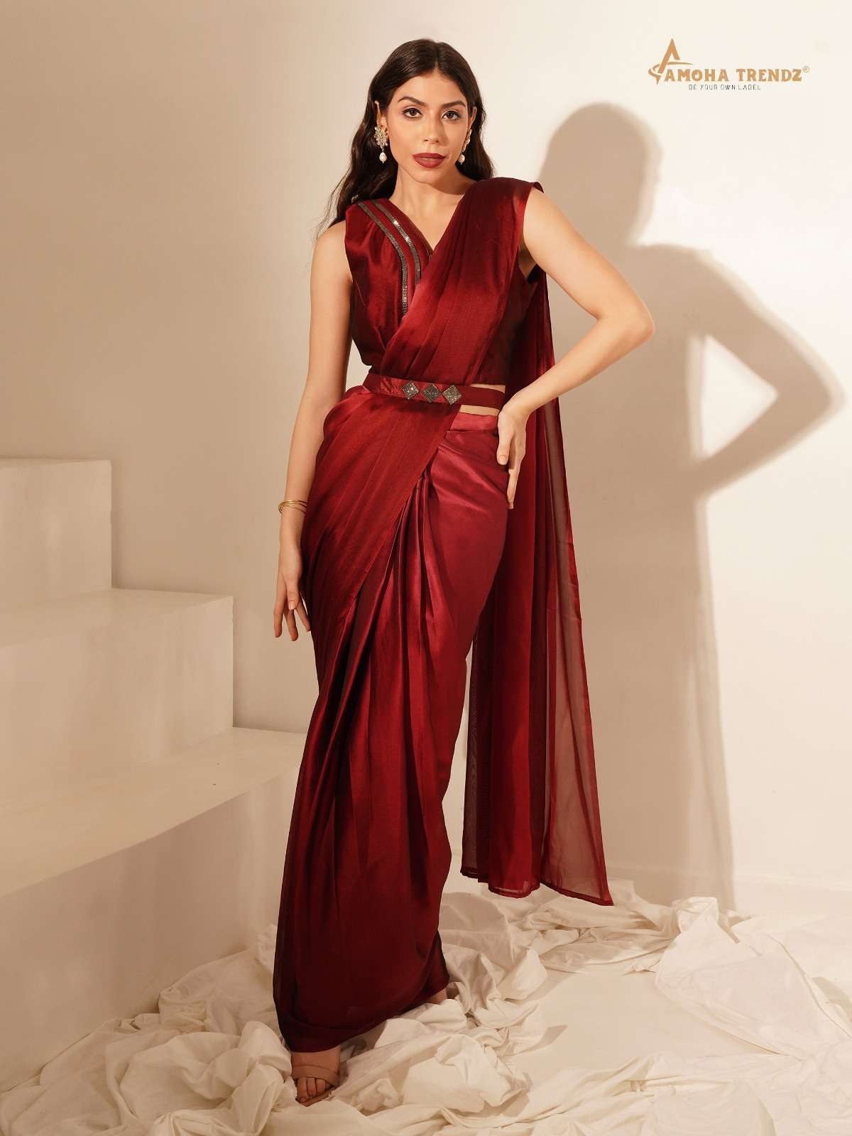 READY TO WEAR SAREE WITH STITCHED BLOUSE.&nbsp;