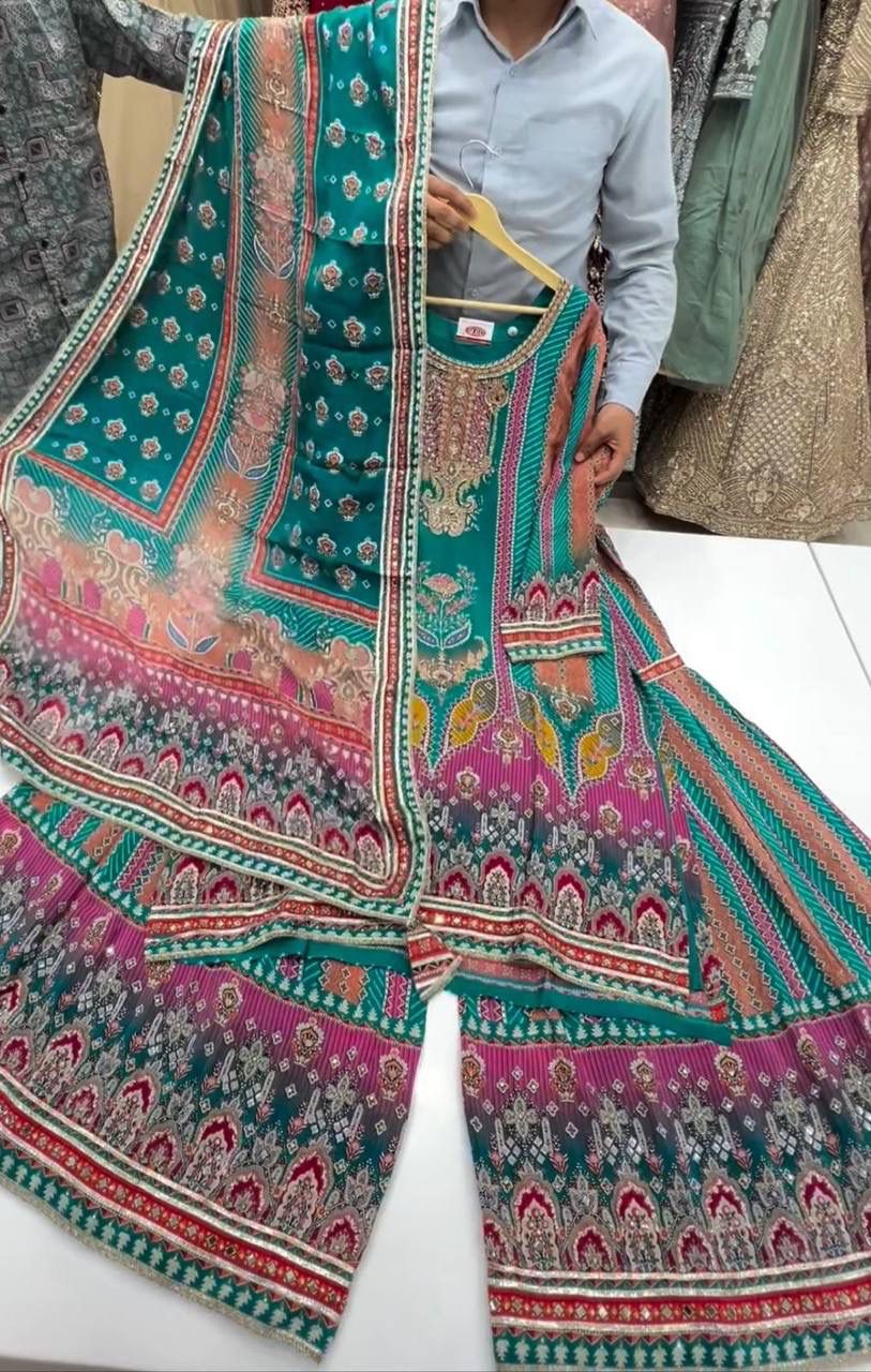 PRESERNTING NEW FANCY COLLECTION PAKISTANI KALAMKARI TOP-SHARARA WITH DUPATTA