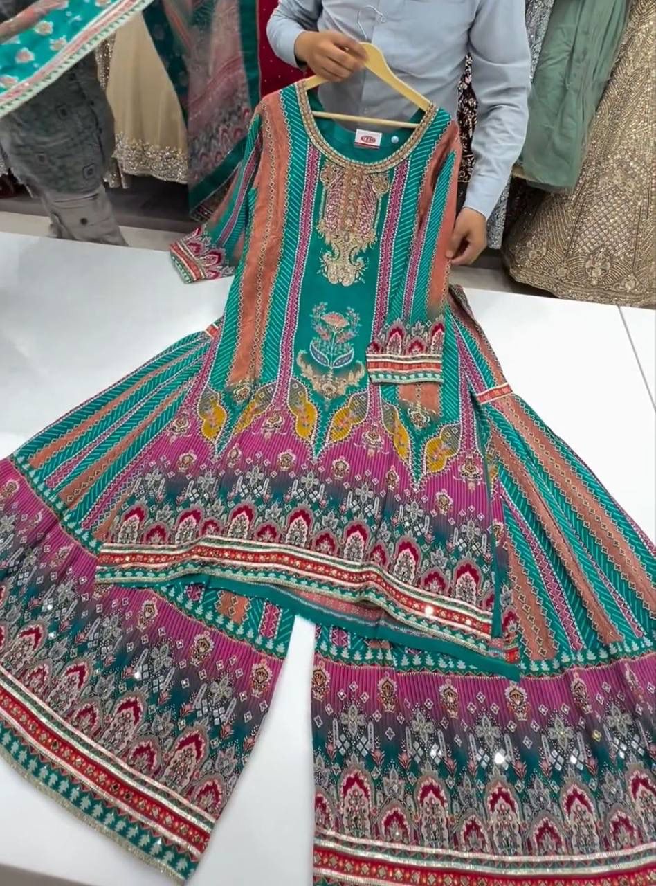 PRESERNTING NEW FANCY COLLECTION PAKISTANI KALAMKARI TOP-SHARARA WITH DUPATTA