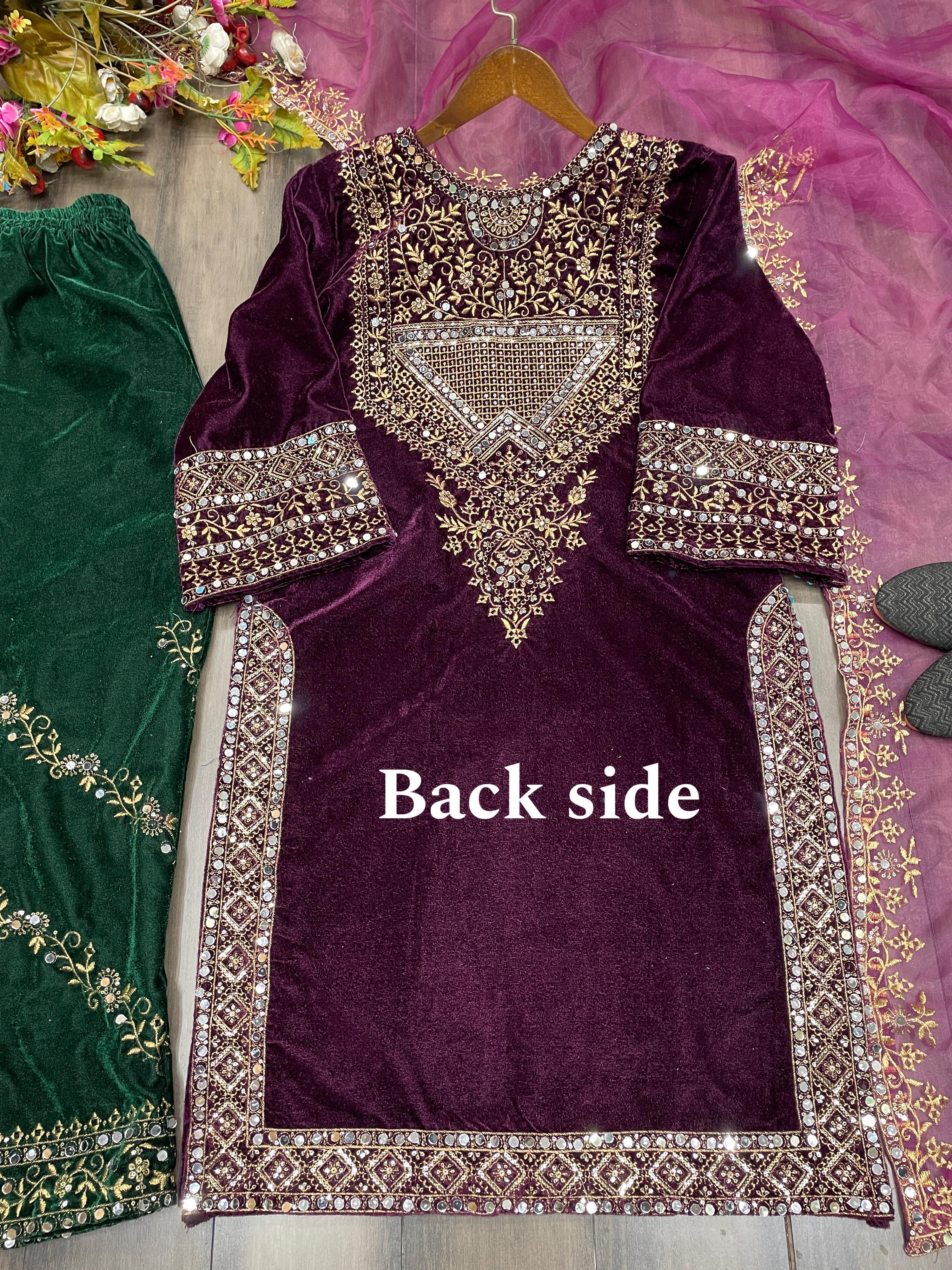 ADORABLE HEAVY VELVET SEQUENCE EMBROIDERY WORK SUIT WITH PANT AND DUPATTA*&nbsp;