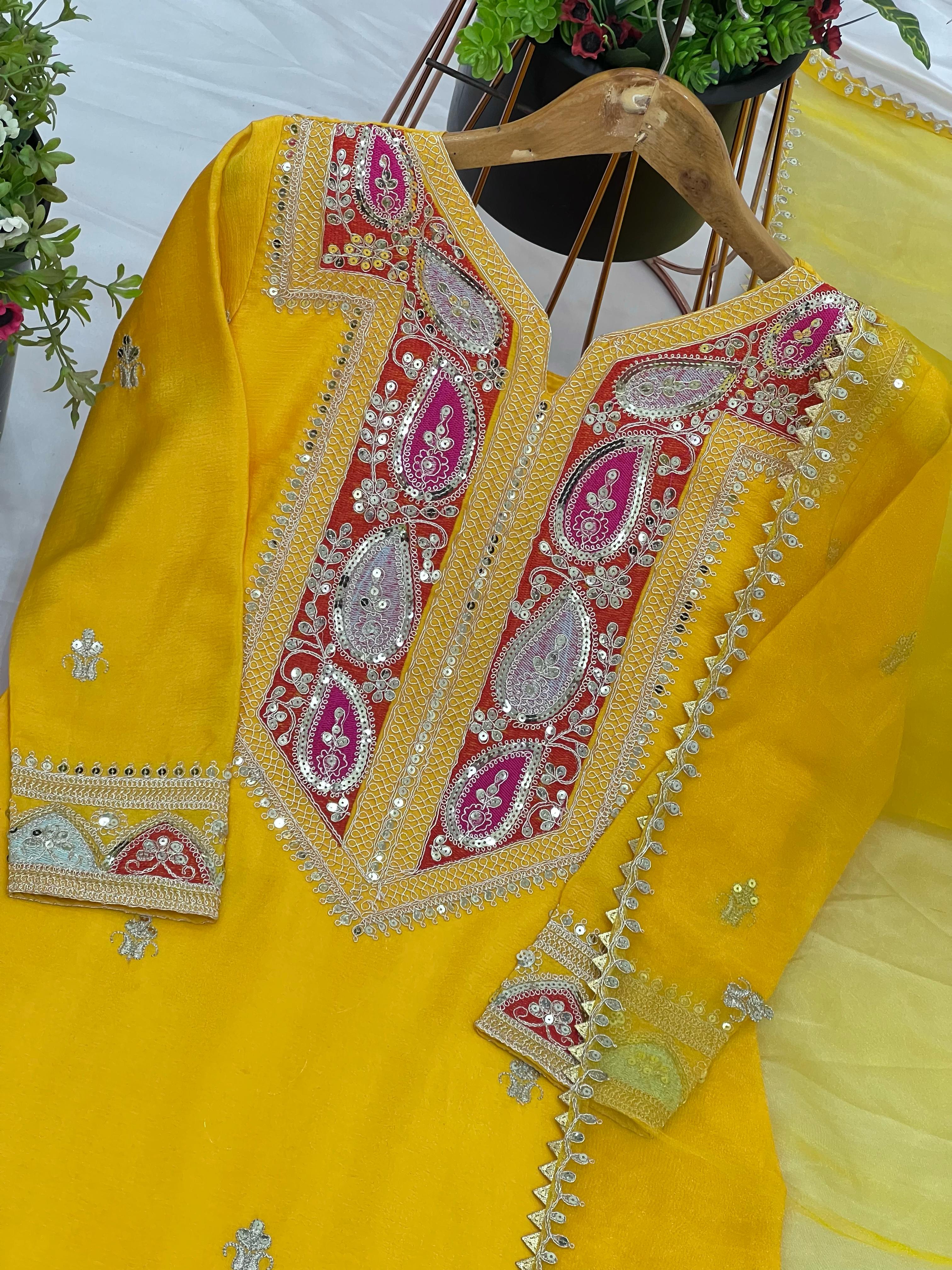 Presenting New Heavy Embroidery Sequence Work Top-Gharara And Dupatta Set Fully Stitched Ready To Wear Collection 🔥😍🥰*