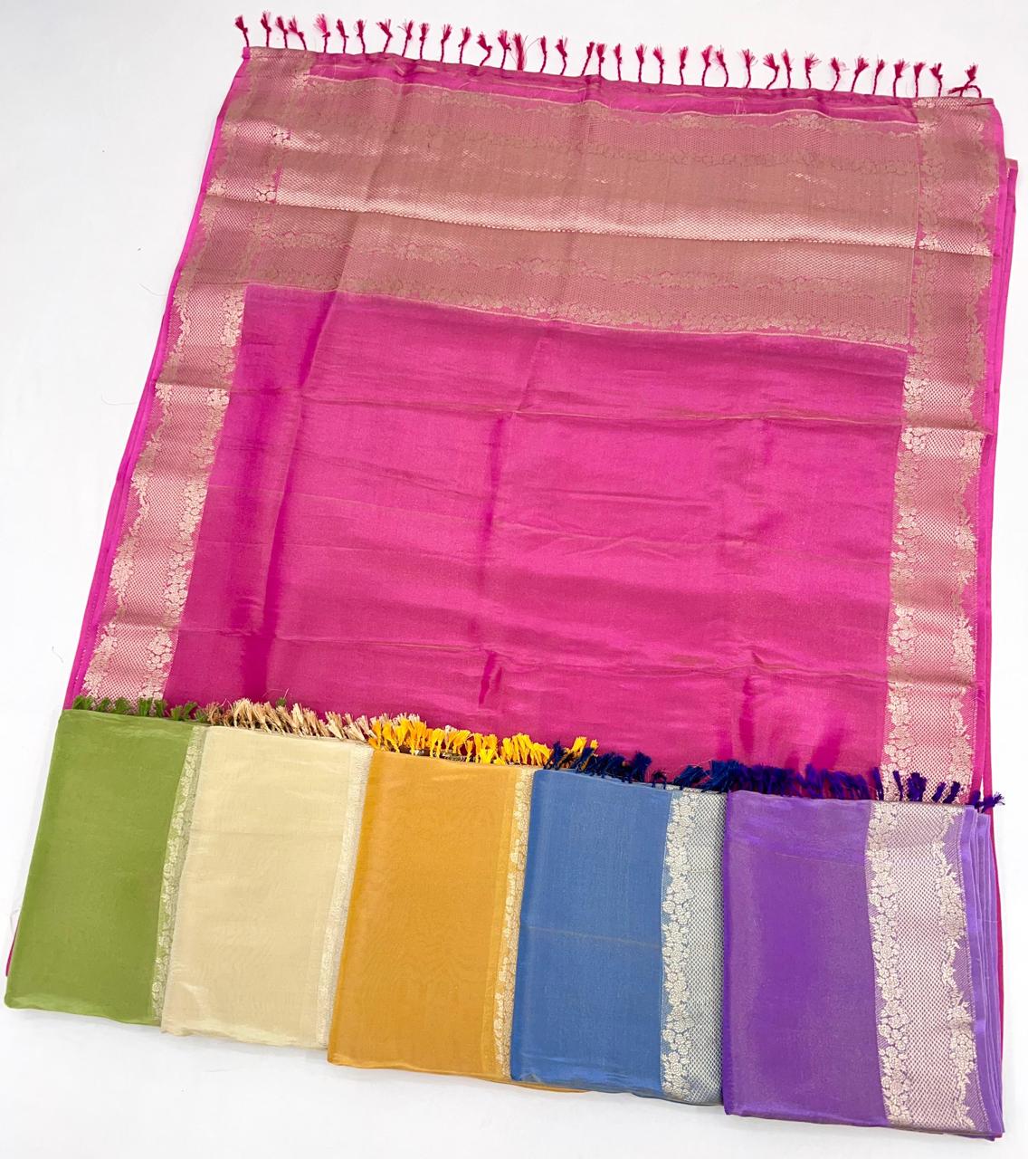 Pure Viscose Tissue Zari Weaving Border &amp; Pallu With Position Print Blouse*