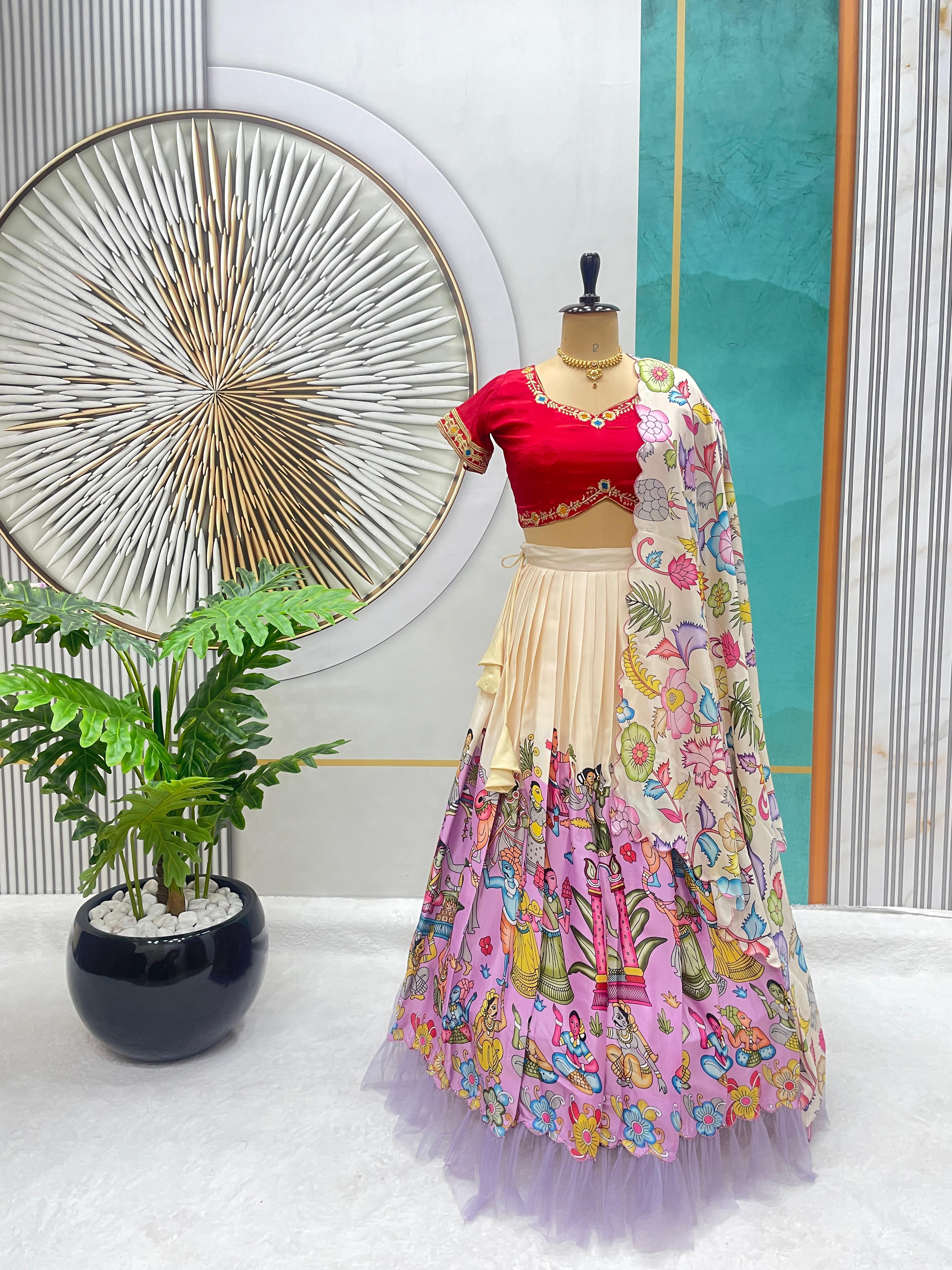 Top Trending &amp; Most Selling Designer Kalamkari Printed Lahenga Choli