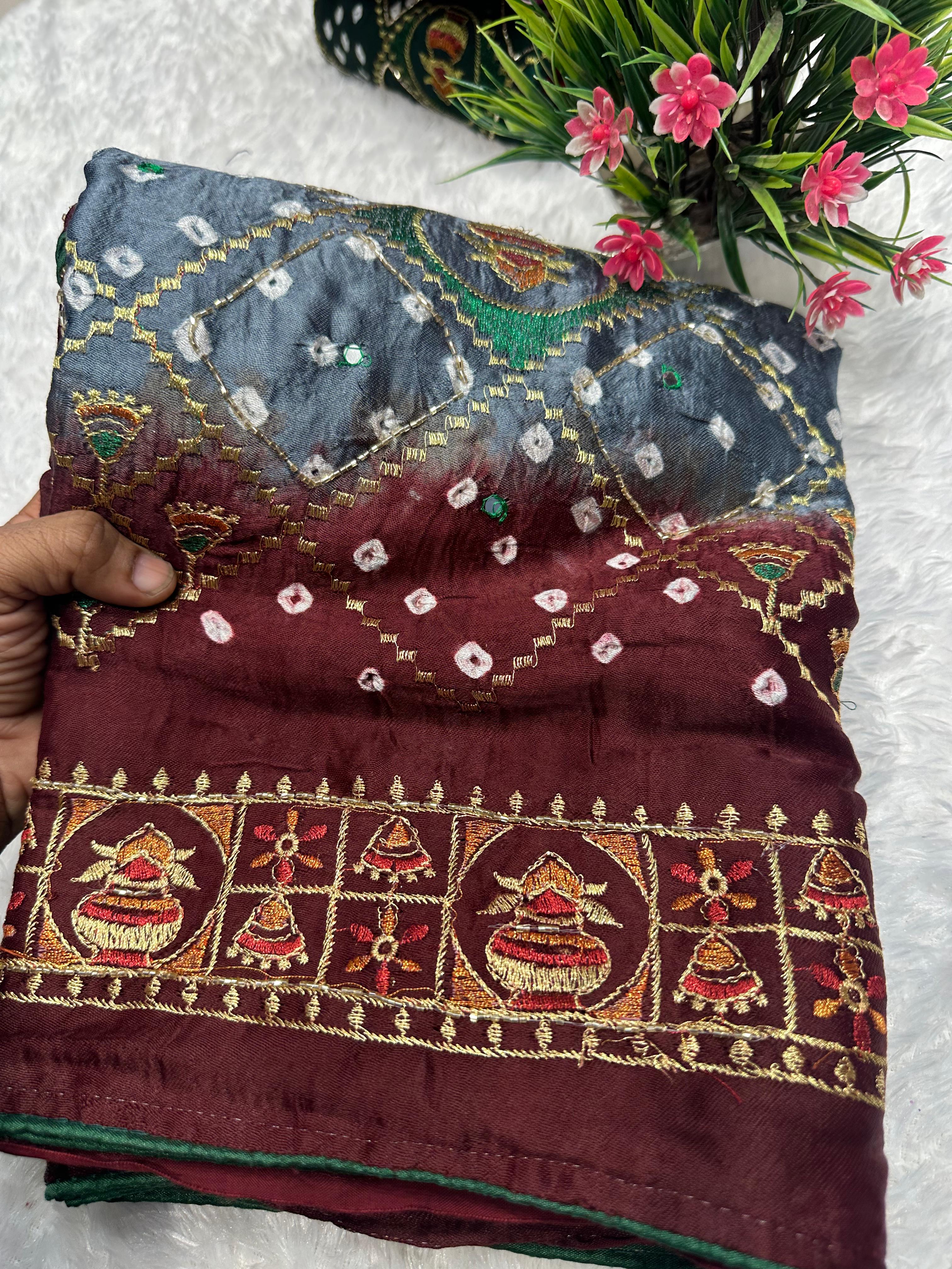 New Pure Gajji silk Hand Work Bandhani Saree❀*