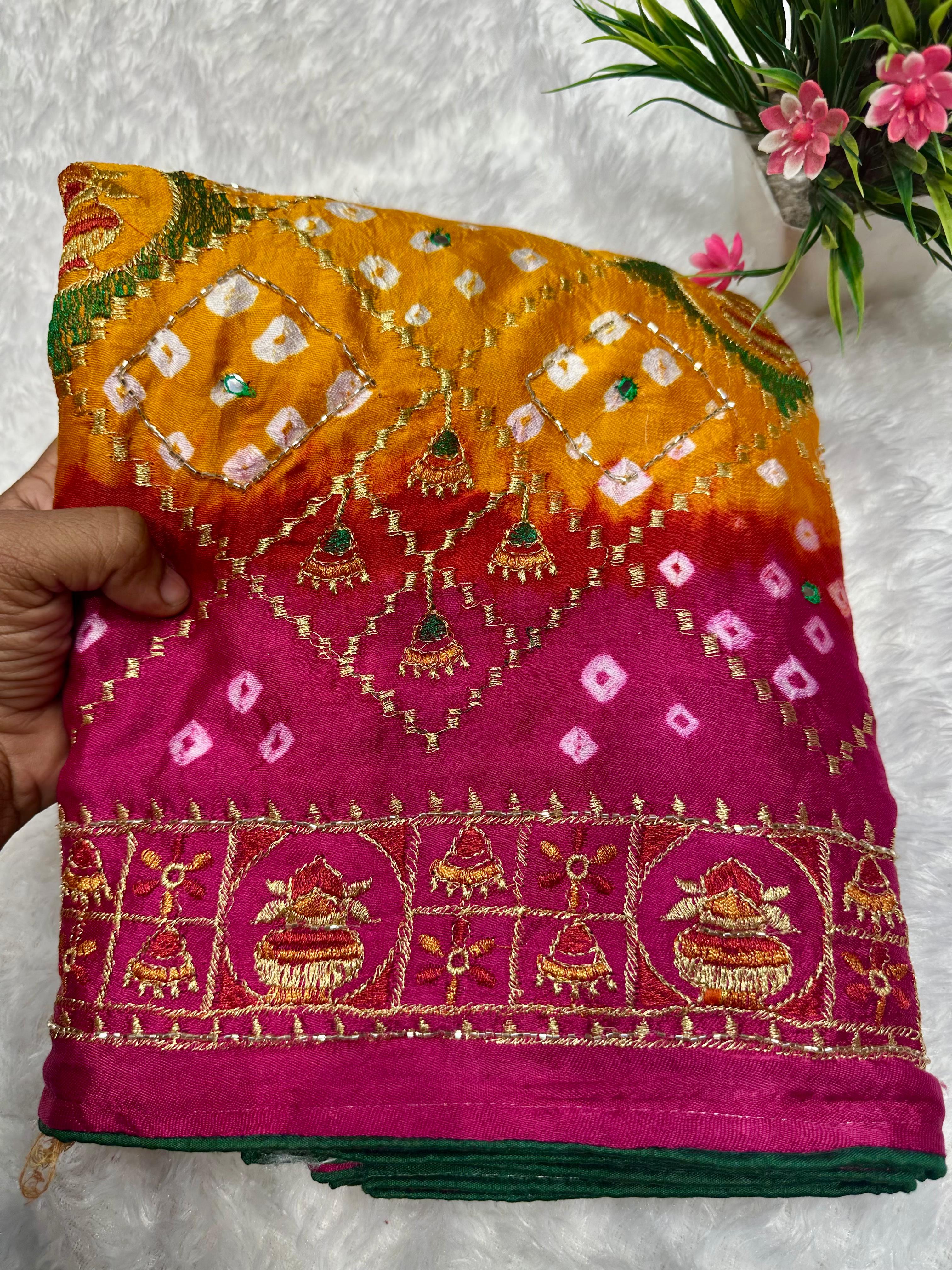 New Pure Gajji silk Hand Work Bandhani Saree❀*