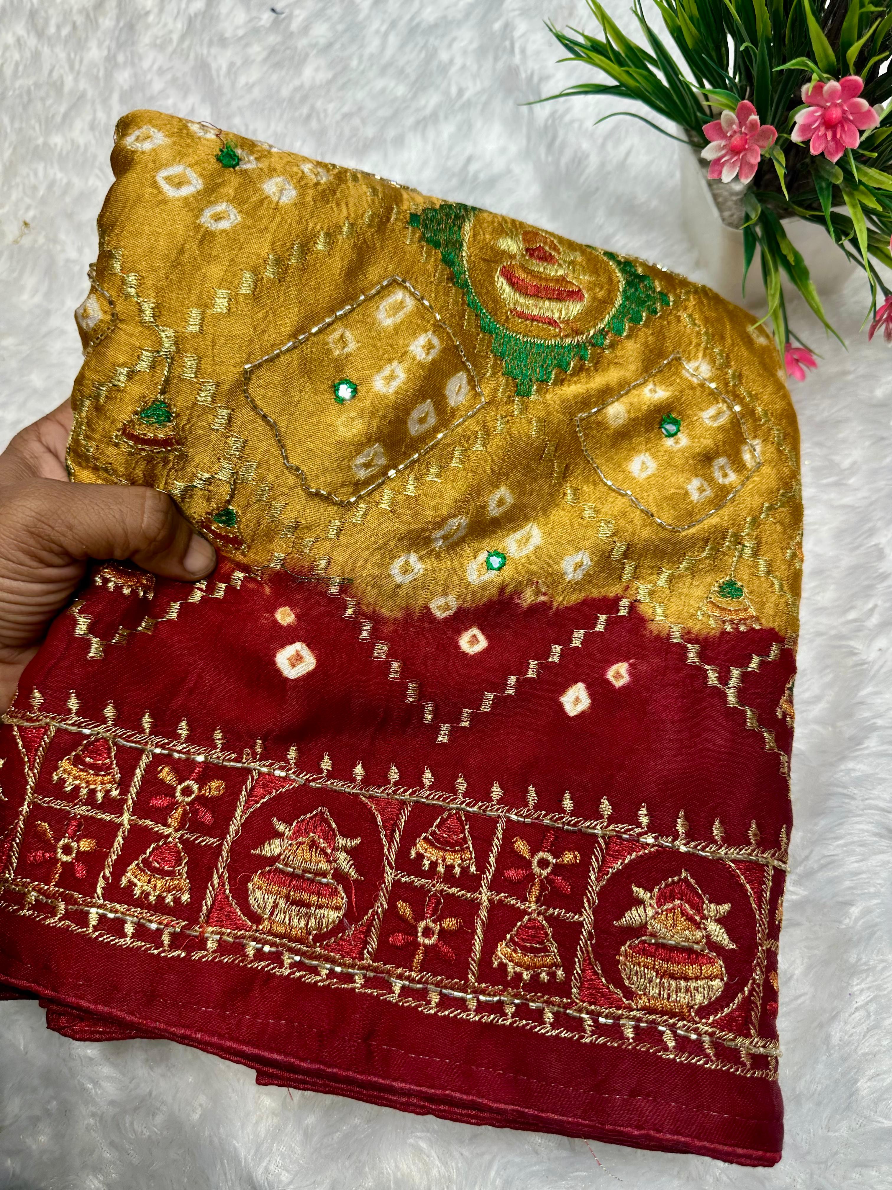 New Pure Gajji silk Hand Work Bandhani Saree❀*