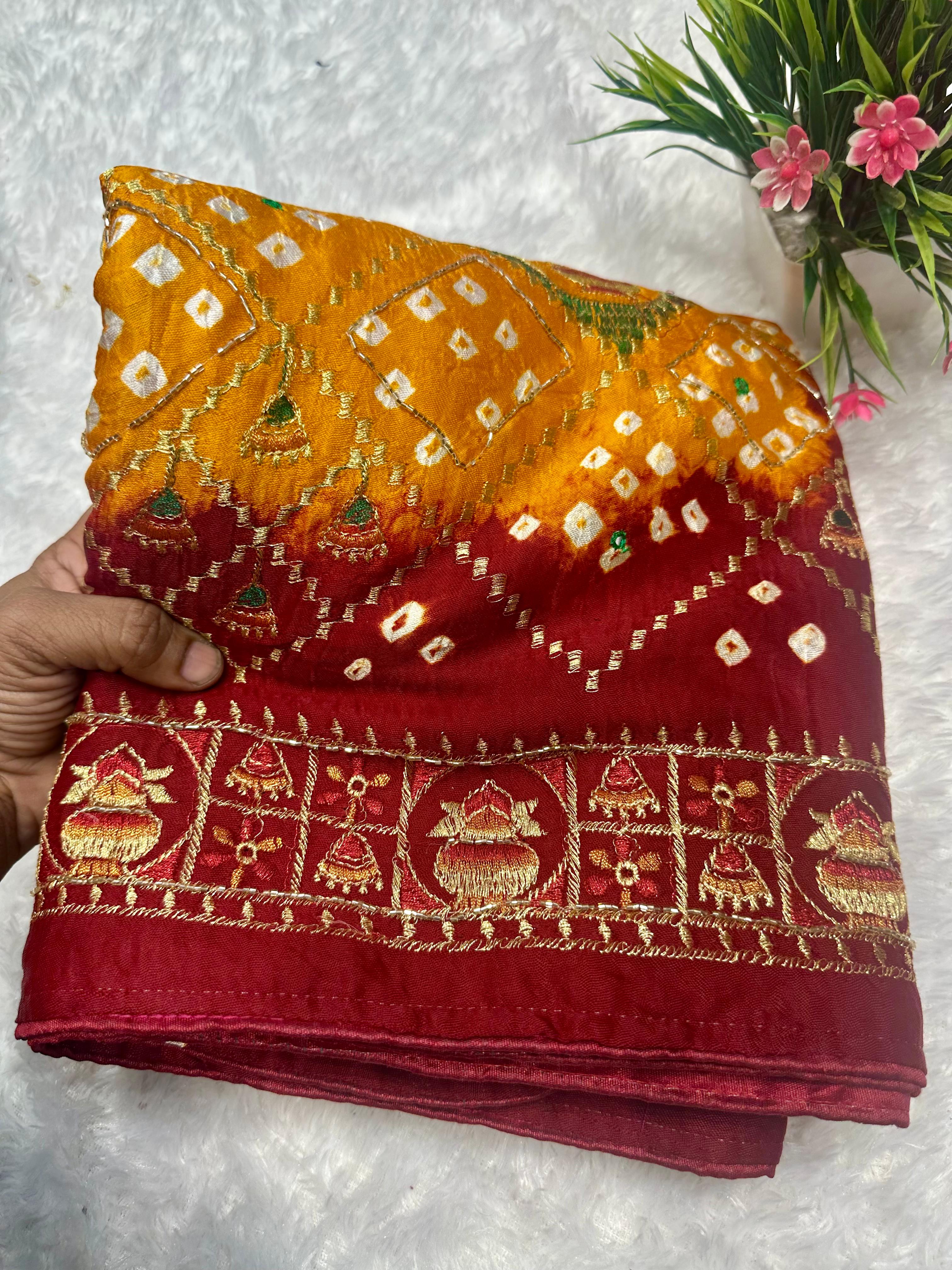 New Pure Gajji silk Hand Work Bandhani Saree❀*