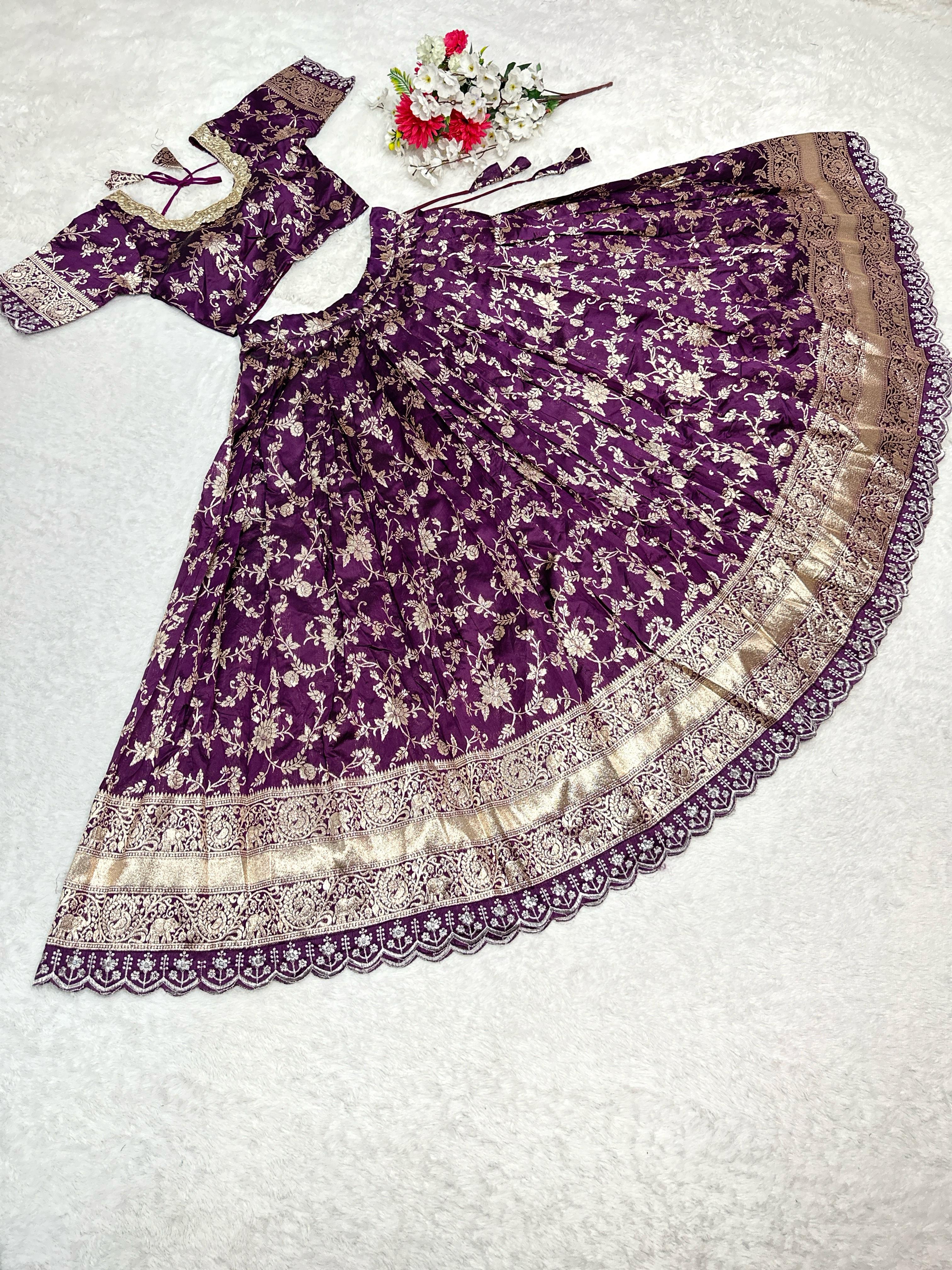 Introducing Most Tranding our Fully Stitched Jacquard Lehenga Choli With beautiful embroidery Work a perfect blend of luxury and tradition For any Occasion*&nbsp;