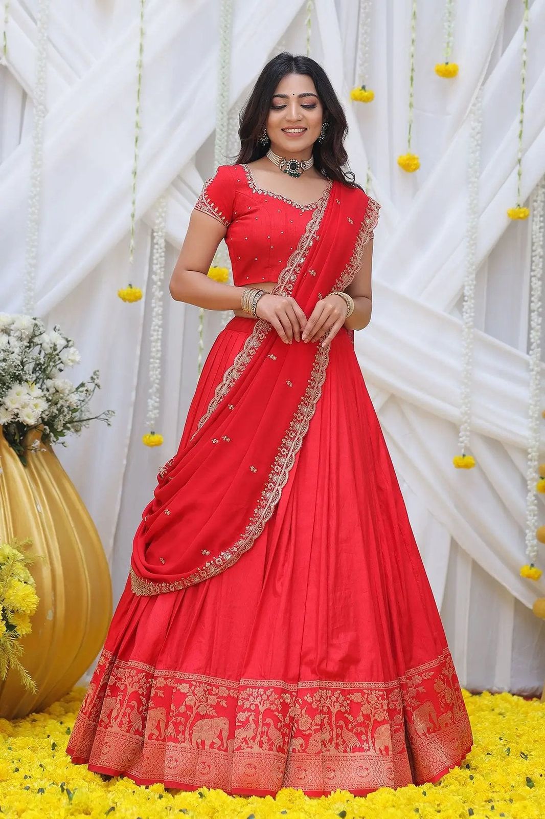 Introducing Most Trending Pongal Special Fully Stitched Jacquard Lehenga Choli