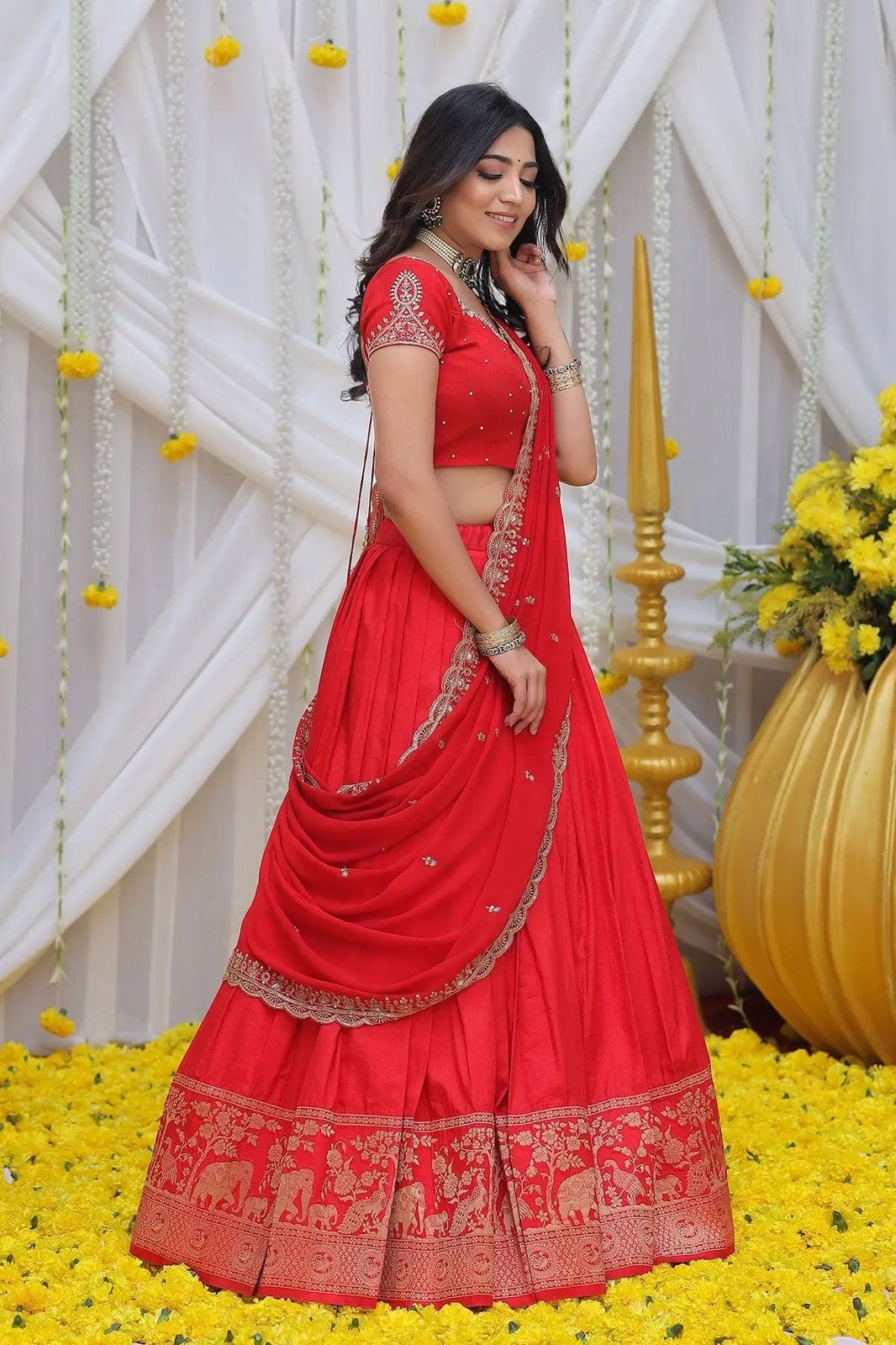 Introducing Most Trending Pongal Special Fully Stitched Jacquard Lehenga Choli