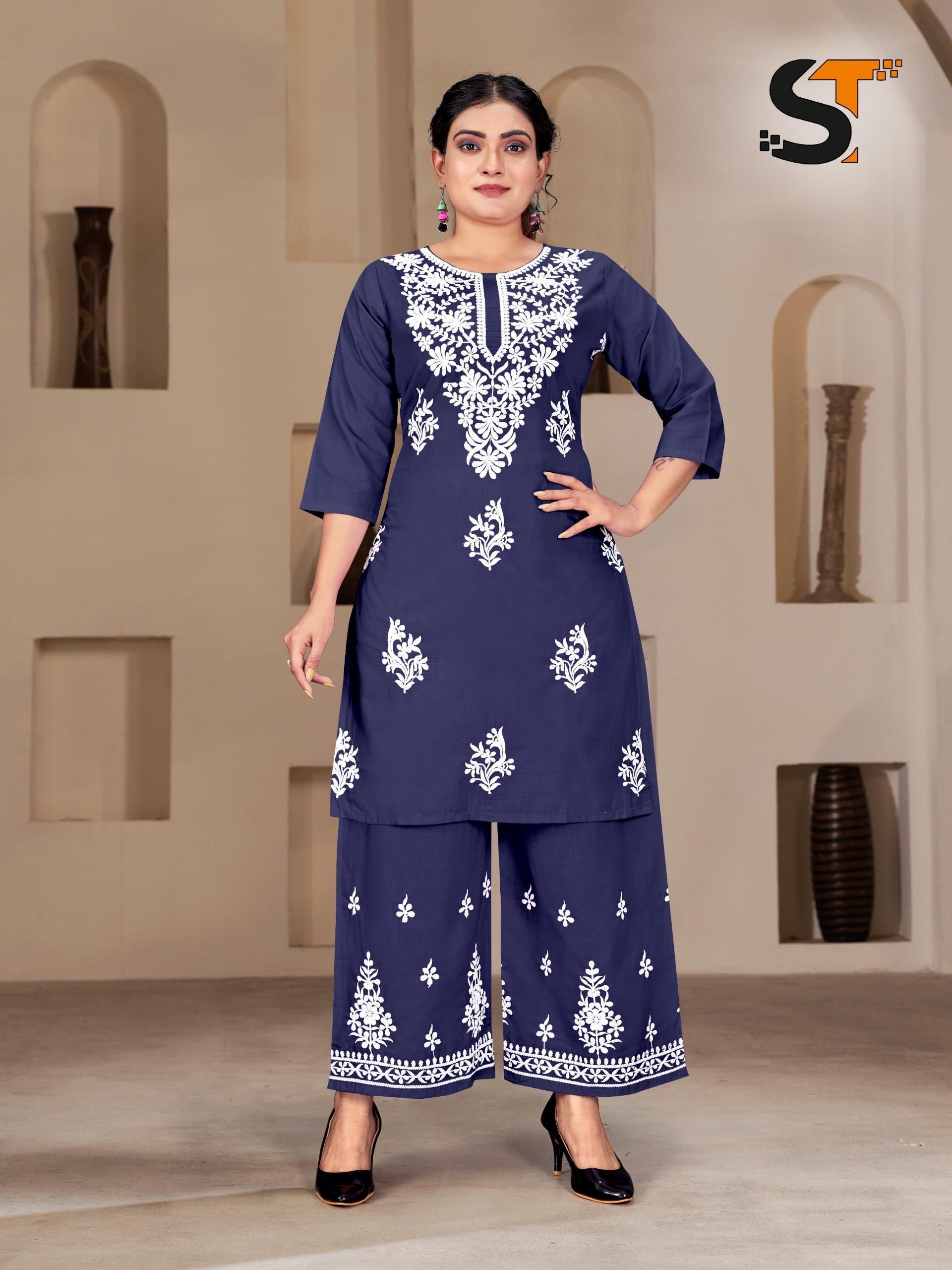 Embroidery Work kurti+pant for Office and Regular Wear_