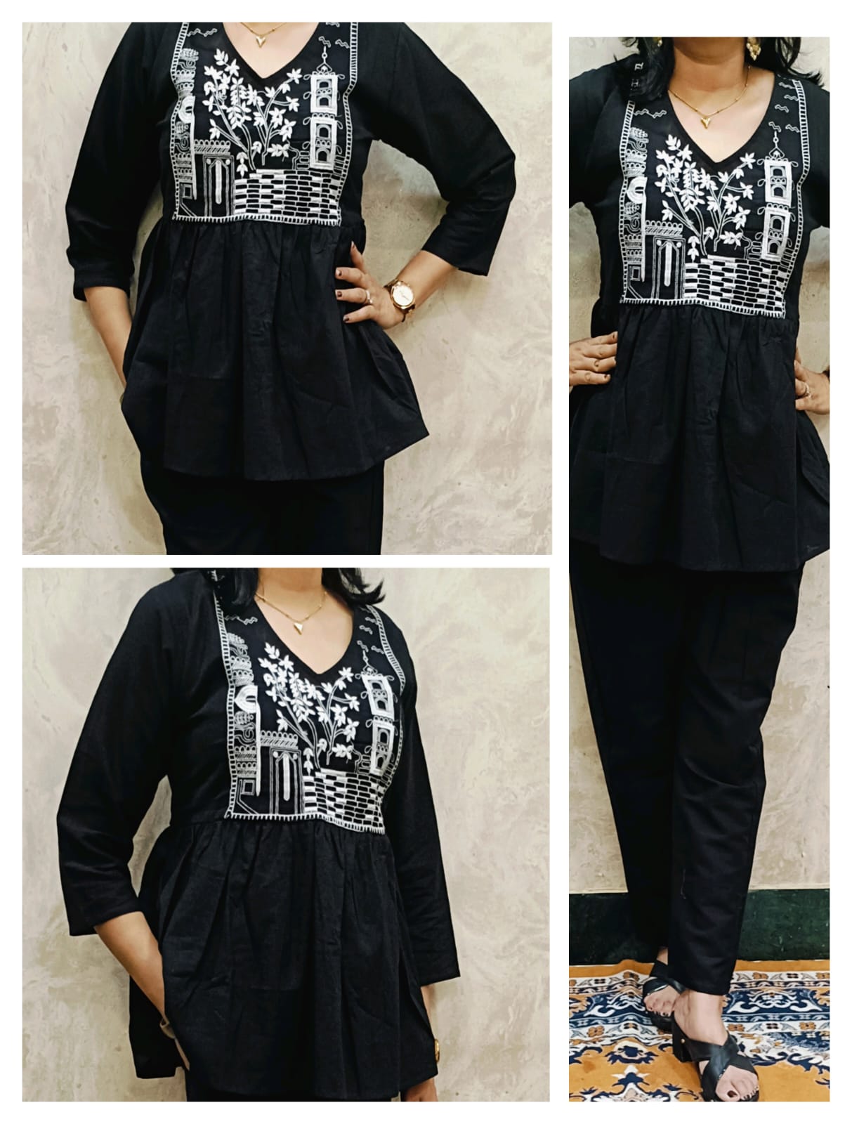 Pure cotton coordset wid heavy hand embroidery with pocket in pant*