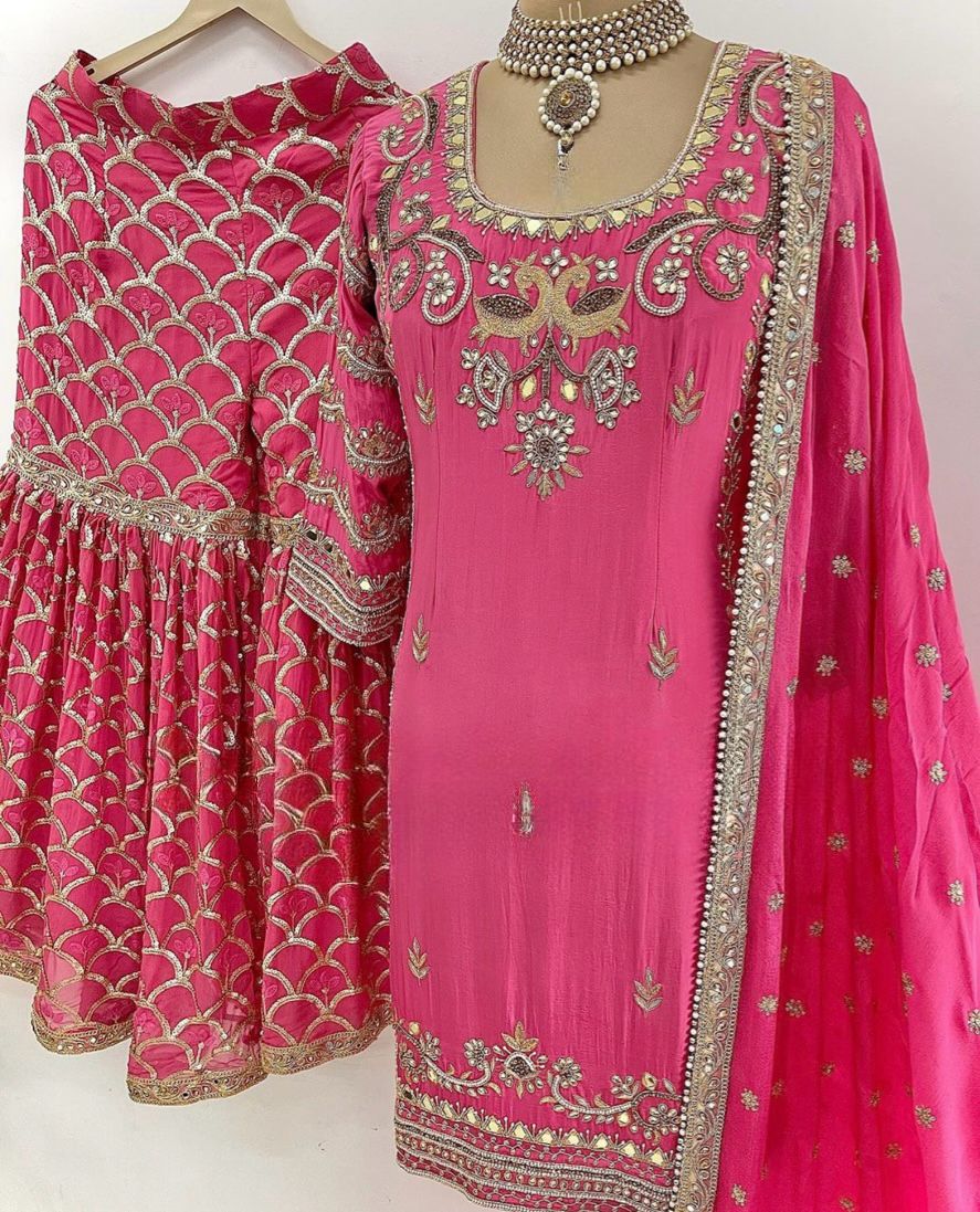 3 PIECE KURTI WITH SHARARA AND DUPATTA*